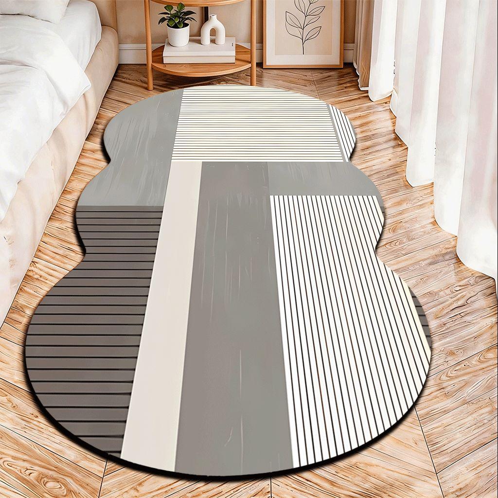 2D Flat velvet irregular shape carpet with gray and white geometric patchwork line pattern, machine washable and non-slip design, suitable for bedrooms/rooms, all seasons of spring, summer, autumn and winter, as well as Valentine's Day, Christmas and Than