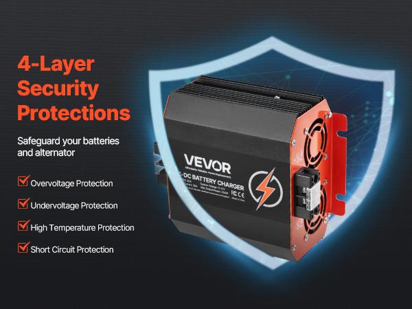 VEVOR 12V 20A DC to DC Battery Charger, 250W, On-Board Battery Charger for Lead-Acid, Lithium, AGM, GEL, and Flooded Batteries, Smart Multi-Stage Charging, for RVs, Commercial Vehicles, Boats, Yachts