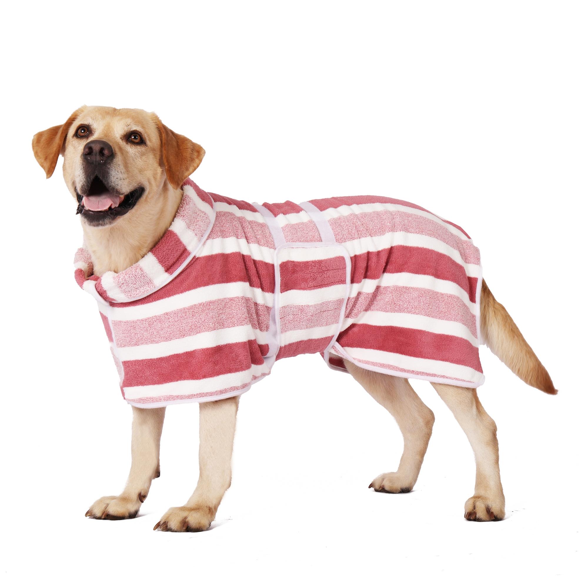 [SummWins] Quick-Dry Dog Bathrobe - Striped Pet Bath Accessory, Super Absorbent, Ultra-Soft Fabric, Adjustable Waistband, Easy Cleanup, Multi-Size Morning Wear, 1pc