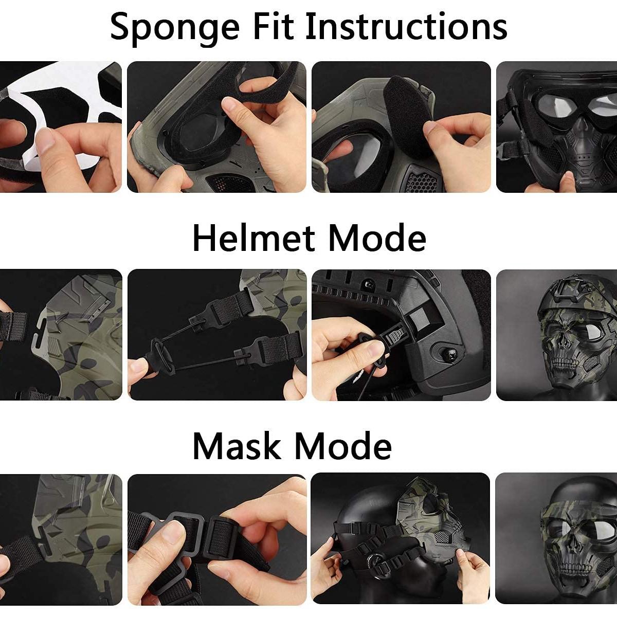 Outdoor Skull Tactical Mask, Helmet wear or Head wear Dual Mode, Halloween Party Game Mask Compatible with Fast Helmet