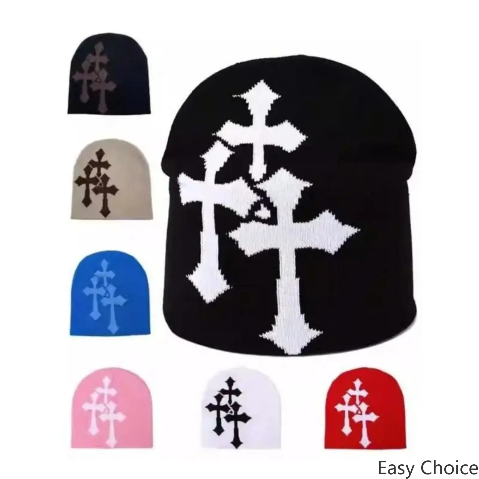 Unisex Y2K Jacquard Cross‑Design Beanie Hat, Vintage Street‑Style Knit Cap, Warm Fall Winter Headwear for Outdoor Sports, Travel & Daily Wear
