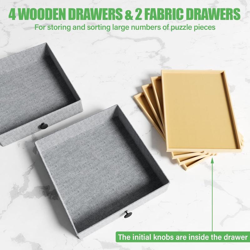 POZILAN 1500-2000 Piece Jigsaw Puzzle Table with Legs, Adjustable 5-Tilting-Angle Board with 6 Drawers with 4 Wheels for Adults