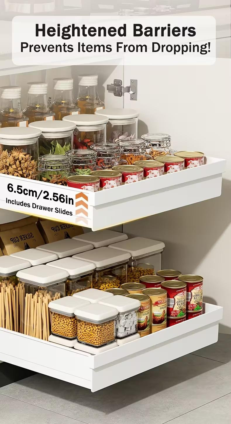 Space-Saving Sliding Storage Rack, Easy Setup Kitchen Bathroom Under Sink Cabinet Door Drawer Area, Compact Design Durable Structure