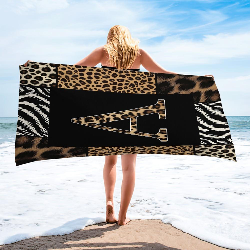 Boho Animal Print Letter Sand-Free Beach Towel, for Beach, SPA, Hot Spring, Pool, Picnic, Camping, Fitness & Yoga, Chair Cover, Water Absorbent, Quick-Dry & Portable, Ideal Housewarming Christmas Birthday Gifts