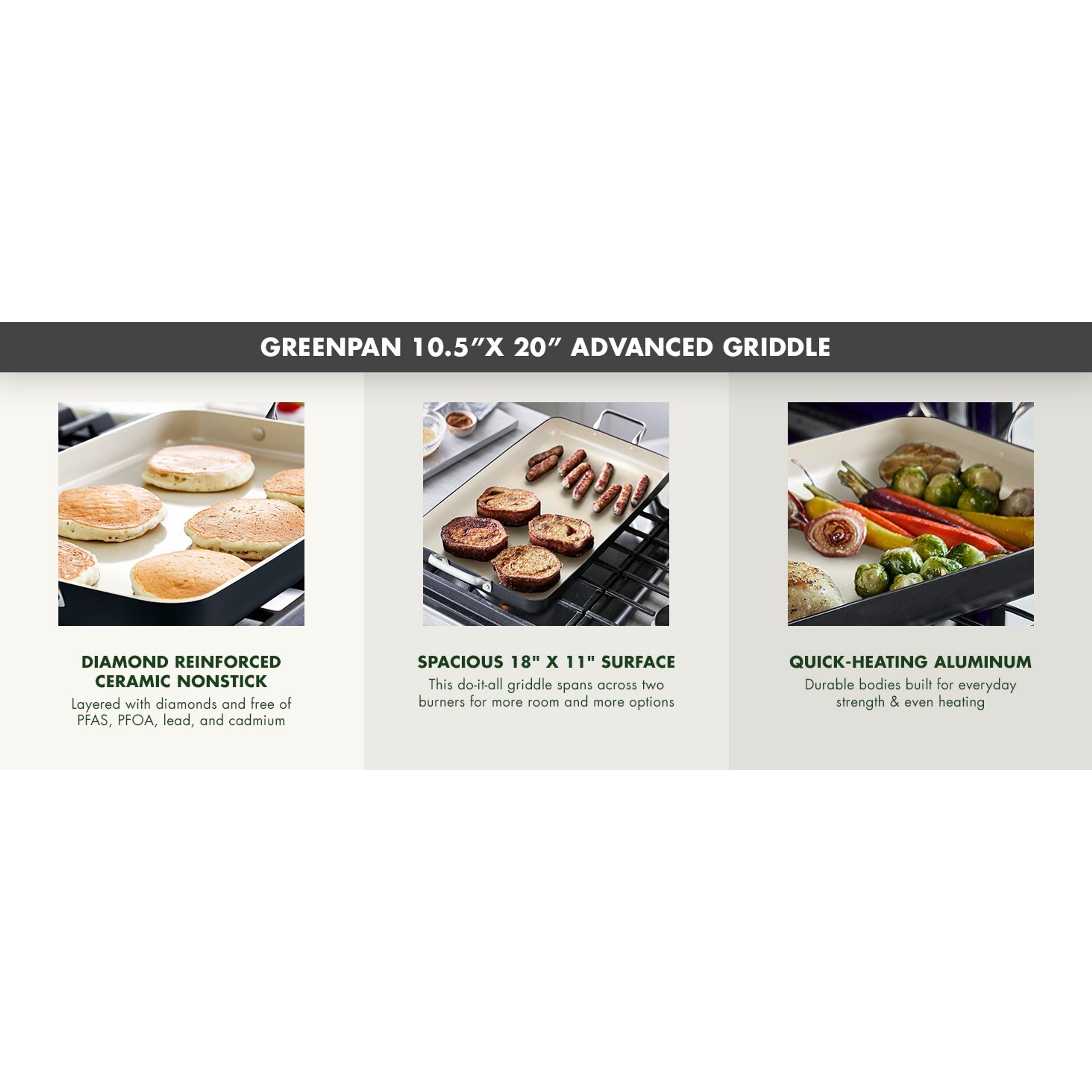 GreenPan Thick Rectangular 18in x 11in Double Burner Hard-Anodized Aluminium Griddle Cookware, Healthy Ceramic Nonstick PFAS-Free, Stainless Steel Handles, Stovetop Cook Use, Dishwasher-Oven-Broiler Safe, Black GreenPan Thick Rectangular 18in x 11in Double Burner Hard-Anodized Aluminium Griddle Cookware, Healthy Ceramic Nonstick PFAS-Free, Stainless Steel Handles, Stovetop Cook Use, Dishwasher-Oven-Broiler Safe, Black