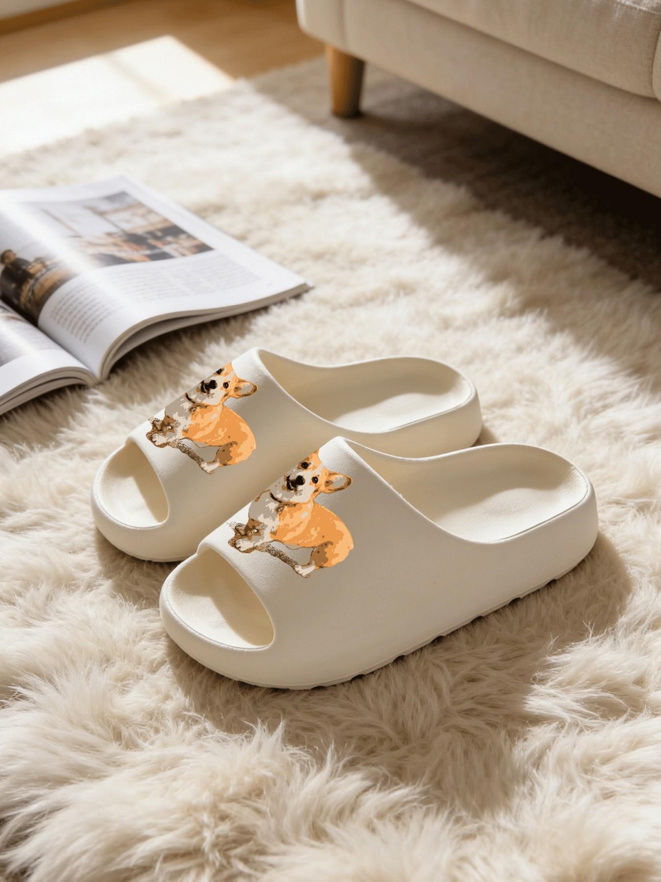 Corgi Dog Thick-Soled Slippers, Cute Healing Style Cloud Cushion Non-Slip Slides, Casual Indoor & Outdoor Couple Sandals