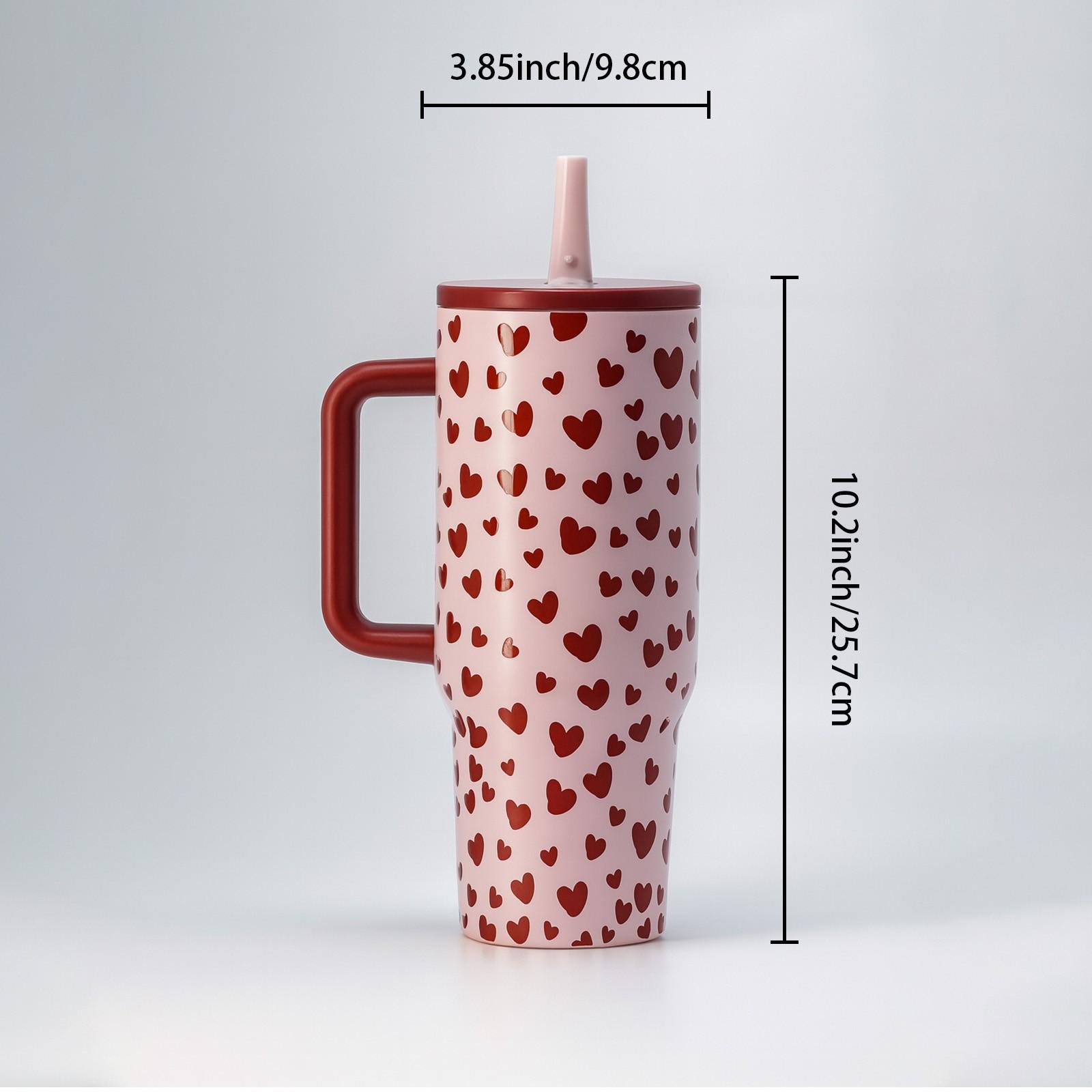 40oz Valentine Insulated with Heart Pattern, Double Wall Vacuum Stainless Steel Design for Long Lasting Hot and Cold Drinks, Leak Proof Lid, Large Capacity Gift Mug for Women Men Lovers Holiday Celebration, Vacuum Insulated Flask