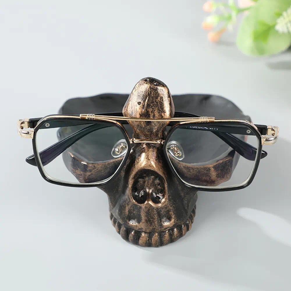 Gothic Skull Glasses Holder with Storage Tray - Novelty Eyeglasses & Sunglasses Display Stand - Desktop Organizer for Home & Office - Decorative Catch-All Tray for Nightstand, Entryway - Creative Gift Idea for Birthday & Christmas - Halloween Decoration