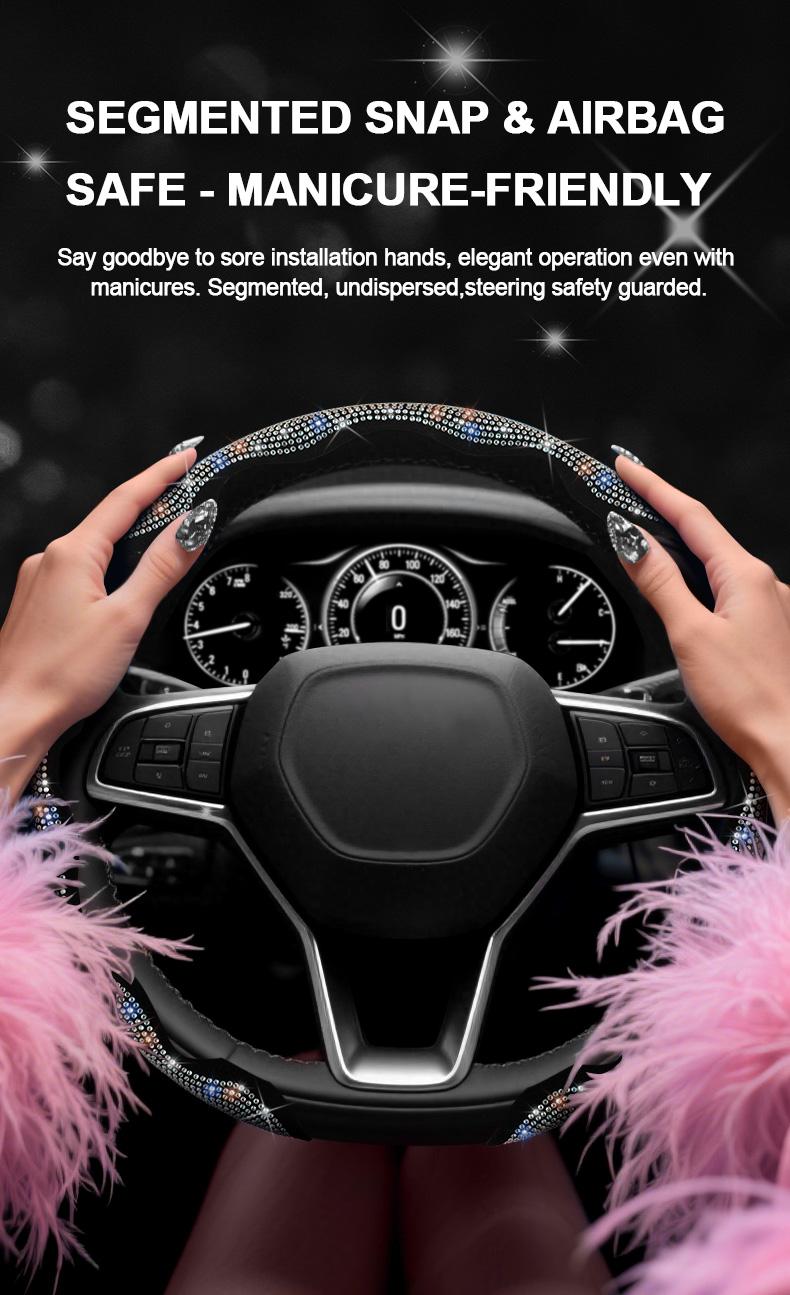 Queen's Land Diamond Bling Sparkly Car Steering Wheel Cover with Crystal Rhinestones,3PCS Segmented Steering Wheel Protector,Universal for 99% Cars for Women; Christmas Gift;Holiday Gift, car accessories for girls