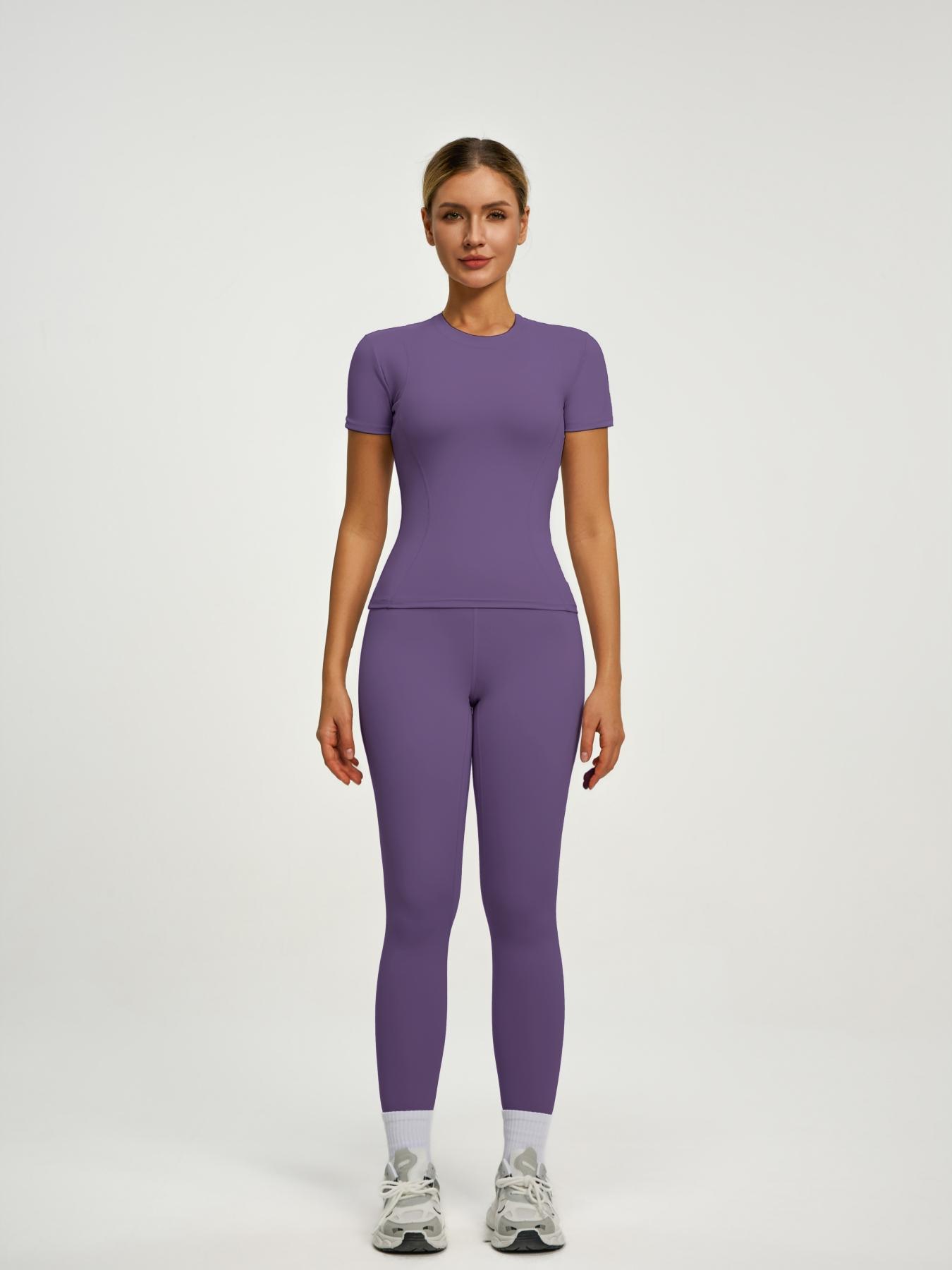 Women's Short Sleeve Yoga Set, High Waist Leggings & Tight Top Two-Piece, Gym Yoga Outfit, Ideal for Fitness, Running, Gym Workouts