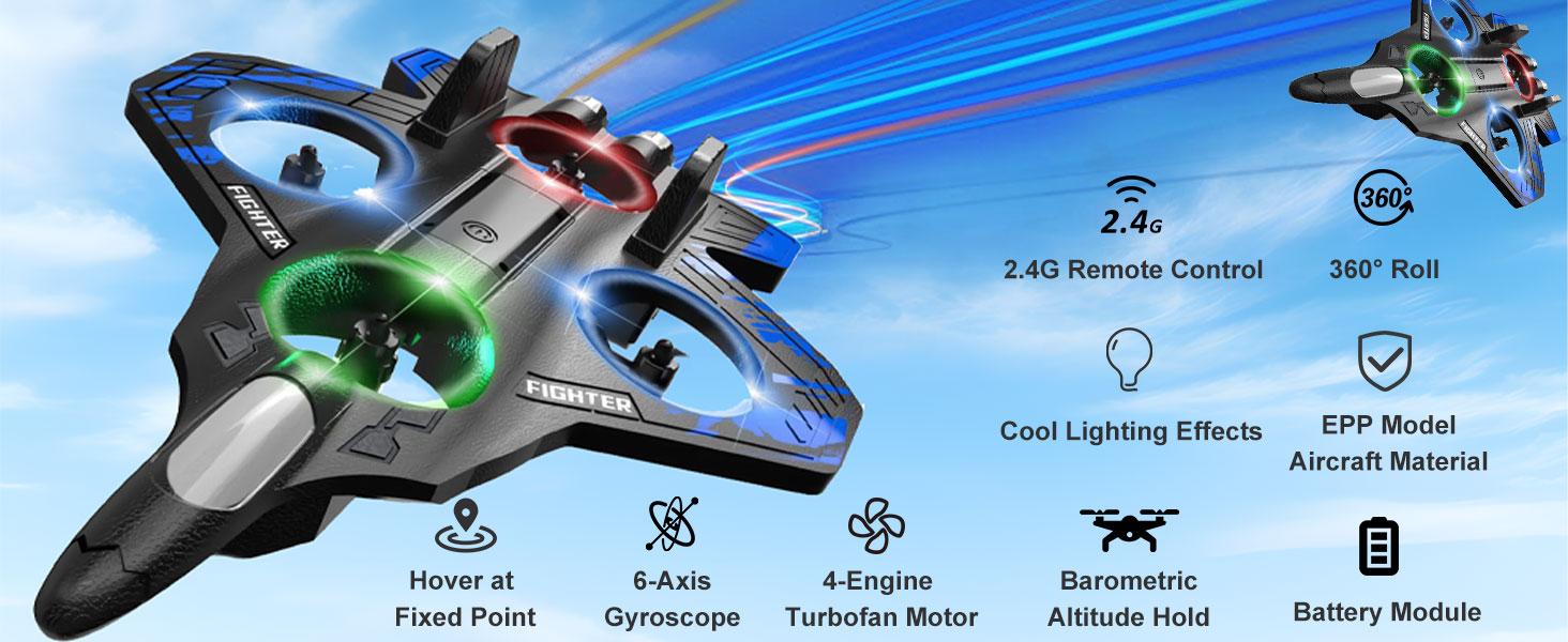 Foam Remote Control Airplanes, RC Planes with Light, RC Airplane Fighter Jet, 360 °   Stunt Roll RC Planes, Stunt Roll, Drones for Men, Remote Control Plane (Red)