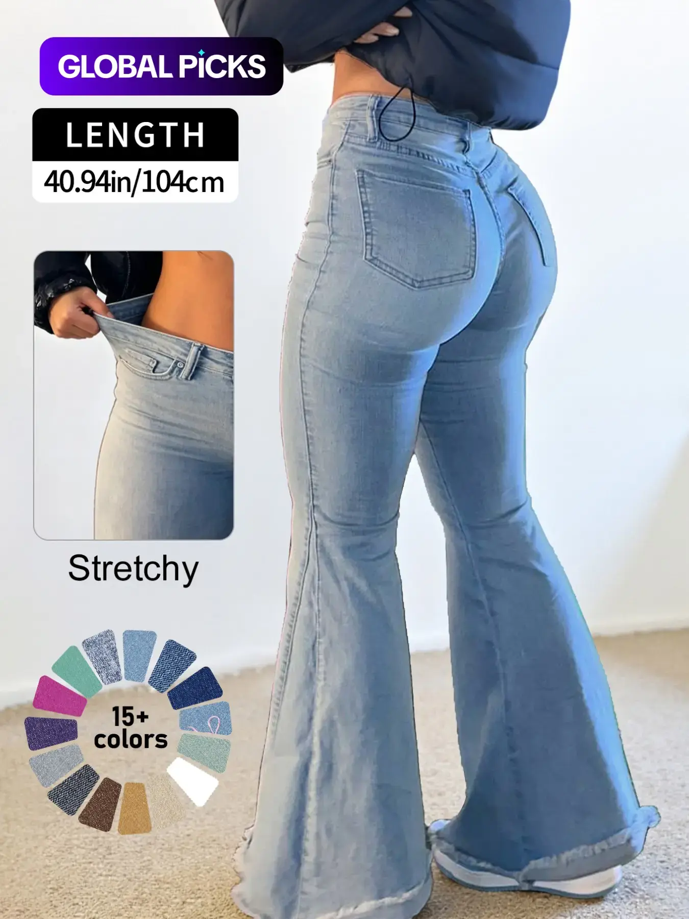 NVFelix Bell Bottom Jeans for Women, Flared Denim Jeans, Vintage High Waisted Raw Hem Denim Flare Pants, 70s Retro Casual Wear, Light Wash Trousers #GLOBAL PICKS