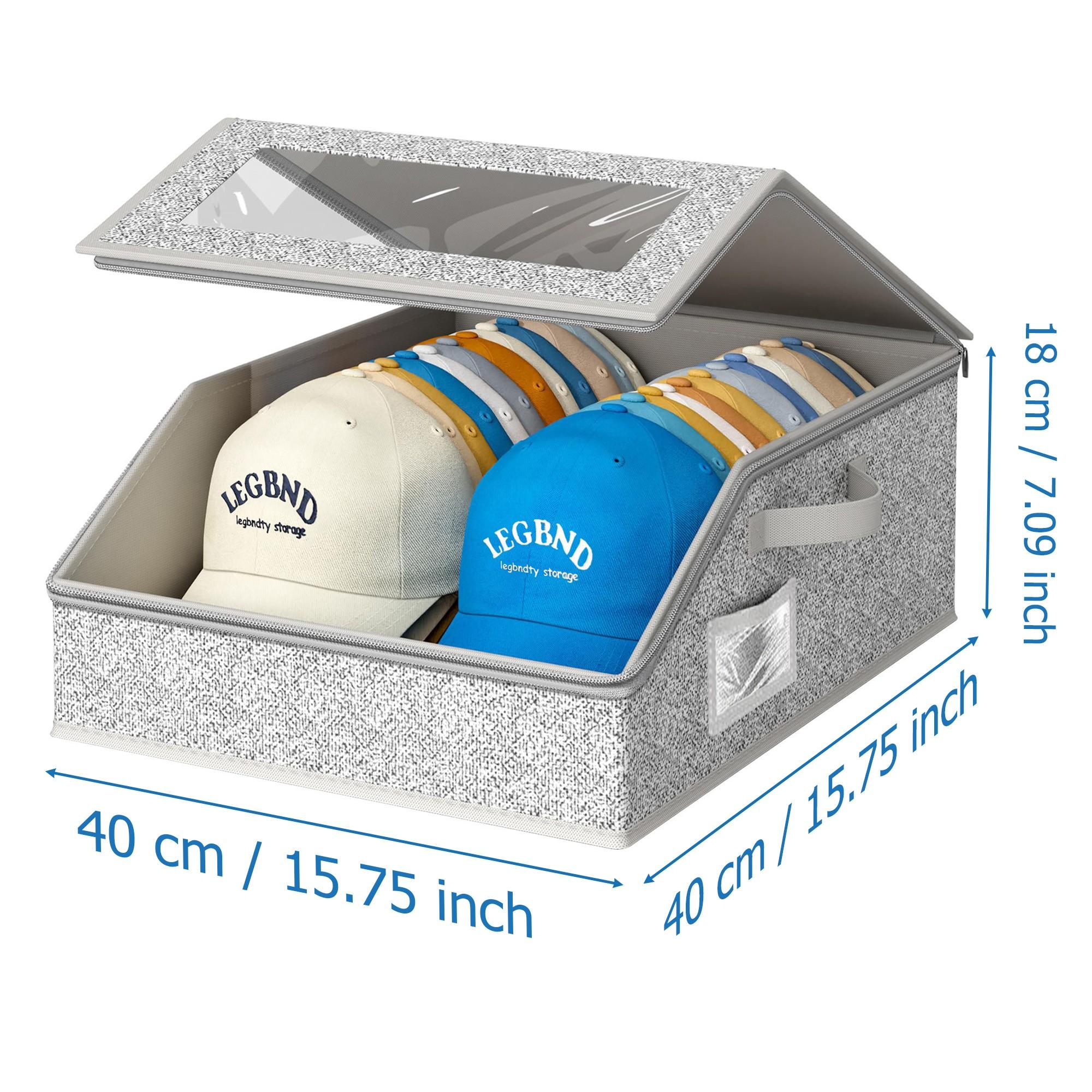 Large Capacity Baseball Cap Storage Box, Holds 24/48 Hats, Fabric Material, Zipper Closure, Foldable, Collapsible Design Boxes, Ideal for Home Organization, Display Box, Foldable Storage Boxes