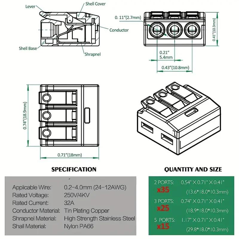 35pcs Electrical Quick Connector, Lever Wire Nut Connector Combination Kit, DIY Wire Connector, Plug & Play Electrical Connection Terminal