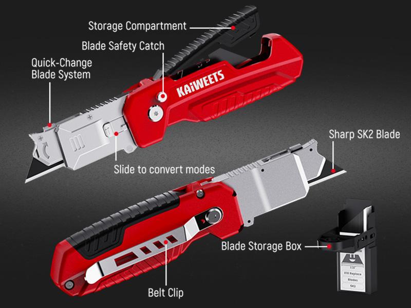 KAIWEETS Utility Knife Scraper, Retractable Design, 2-in-1 Folding Box Cutter with Blade Storage, Heavy Duty Zinc Alloy Body, Folding Knife, SK2 Black Blades replacement, EDC Tool for Home, Office Hardware Cutting KAIWEETS Utility Knife Scraper, Retractable Design, 2-in-1 Folding Box Cutter with Blade Storage, Heavy Duty Zinc Alloy Body, Folding Knife, SK2 Black Blades replacement, EDC Tool for Home, Office Hardware Cutting
