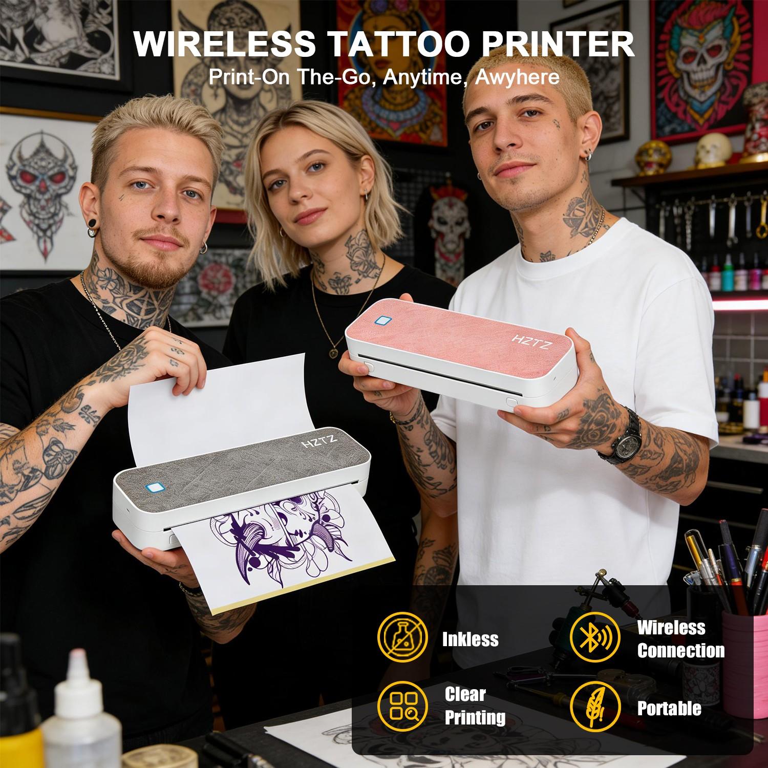 HZTZ Portable Bluetooth-compatible Tattoo Template Printer D80, Includes 10 A4 Transfer Papers, Supports Thermal Paper, Compatible with iOS, Android, PC