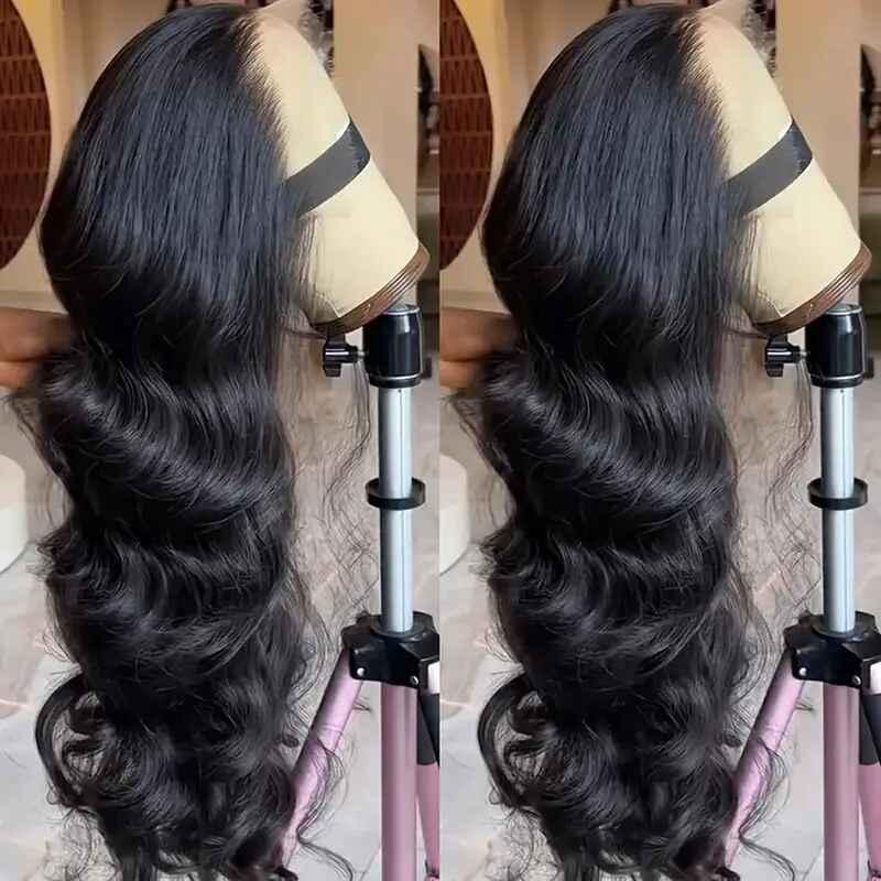 Bling Hair 13x6 Lace Front Wig Pre Plucked Body Wave Human Hair Wigs180 Density  For Women Natural Black Color Do More Styles