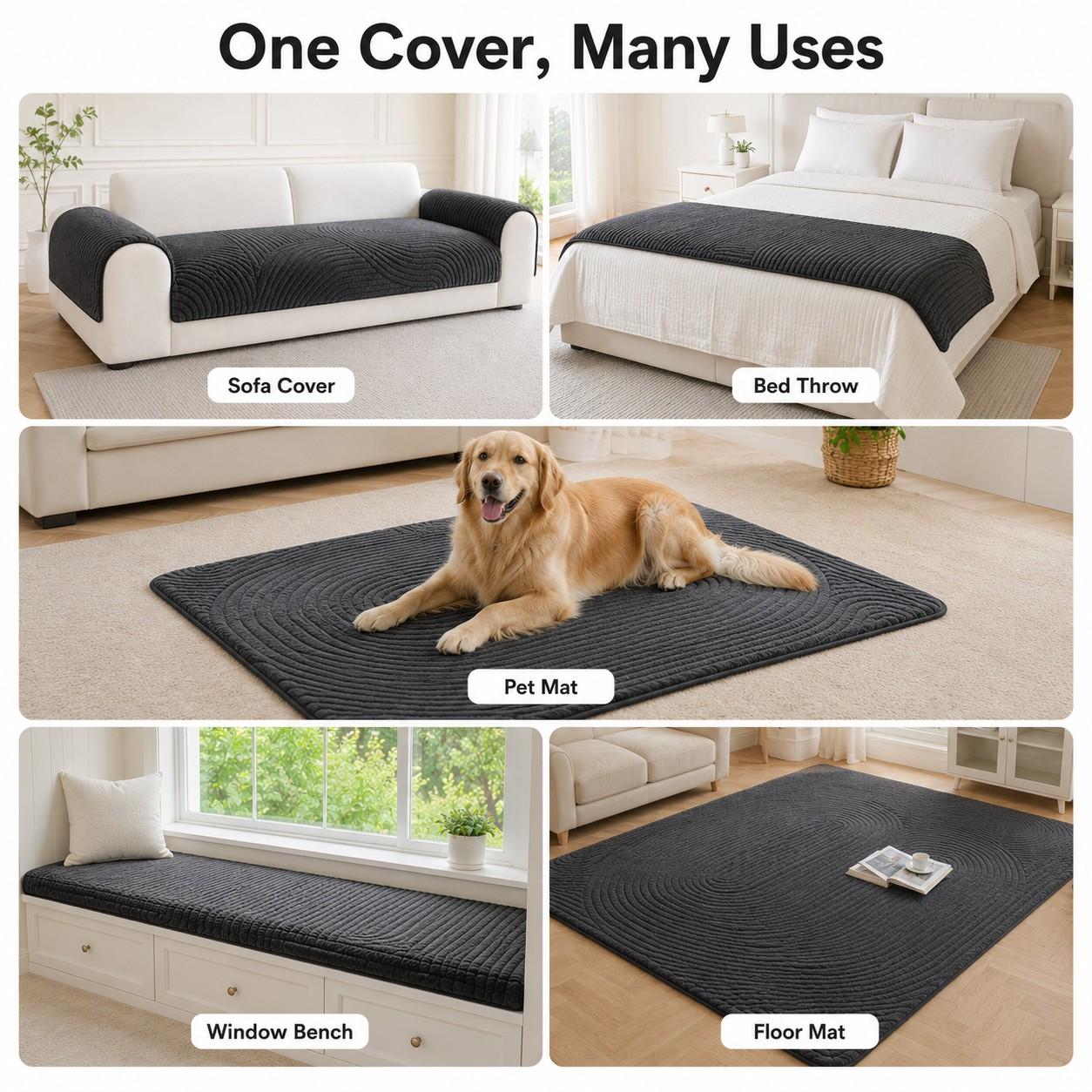 Pet Friendly Sofa Covers, Thick Ribbed Couch Protector, Non Slip Machine Washable Seat Cushion, Sofa Covers Available in Multiple Colors, Cozy Sofa Cover for Living Room Bedroom, Fits 1/2/3/4 Seater Sofas, Removable Washable Slipcovers