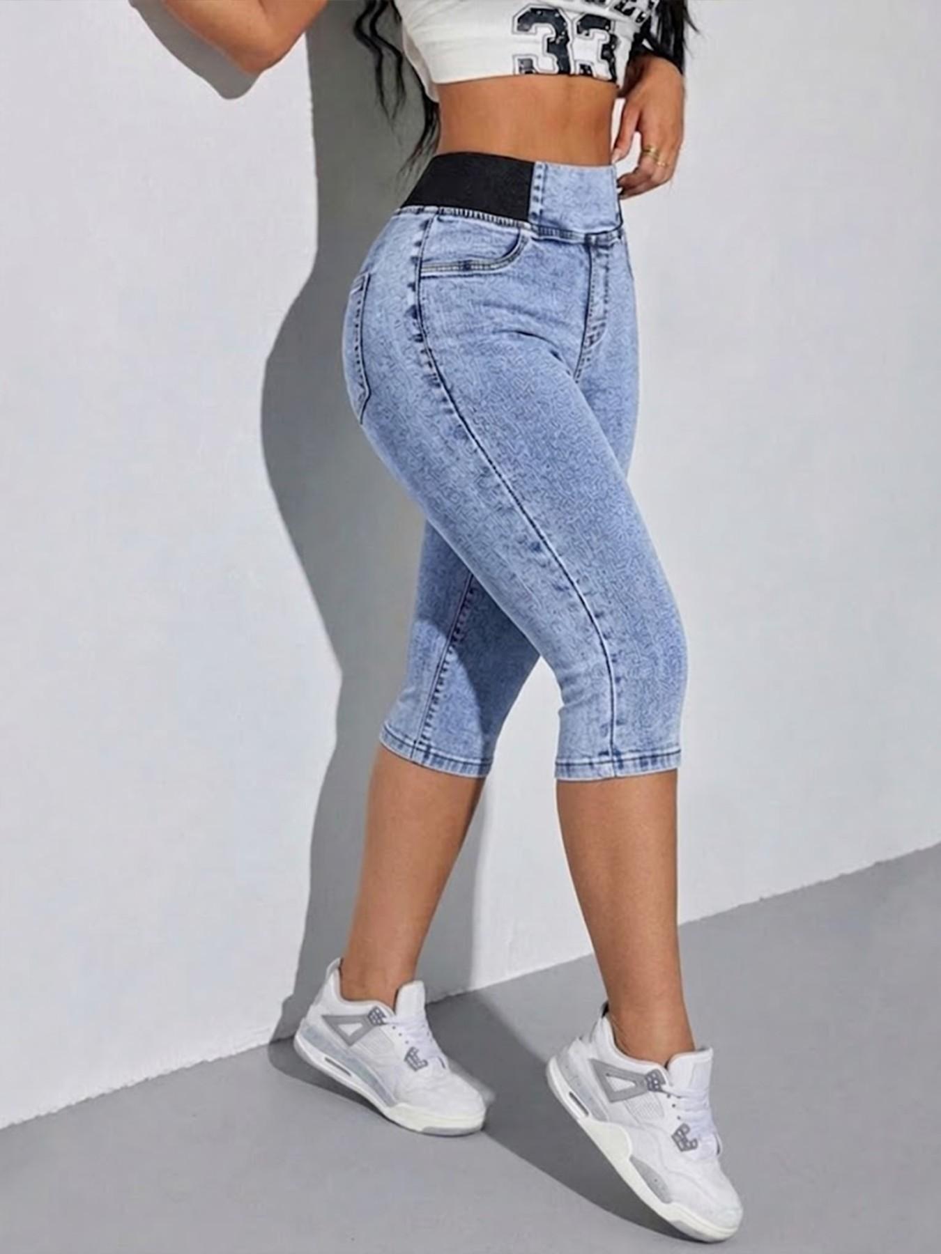 GILIPUR Women's Slim-Fit Solid Color Mid-Rise Stretch Denim Capri Pants, Elastic Waistband Skinny Jeans, Casual Comfortable Pull-On Summer Trousers for Outdoor & Daily Wear GILIPUR Women's Slim-Fit Solid Color Mid-Rise Stretch Denim Capri Pants, Elastic Waistband Skinny Jeans, Casual Comfortable Pull-On Summer Trousers for Outdoor & Daily Wear
