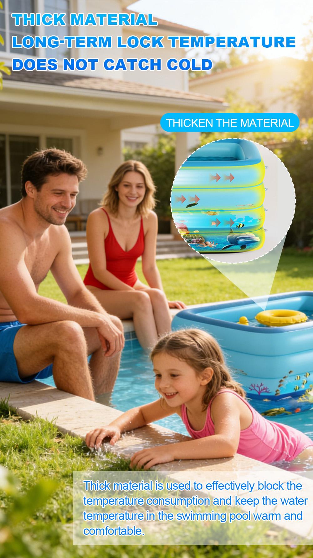 Inflatable Pool for Kids and Adults, Oversized Thickened Family Blow Up Pools, Rectangular Inflatable Swimming Pool for Backyard, Outdoor, Garden, Summer Water Party (120X60X22IN 3-Floor)#SummerVibes