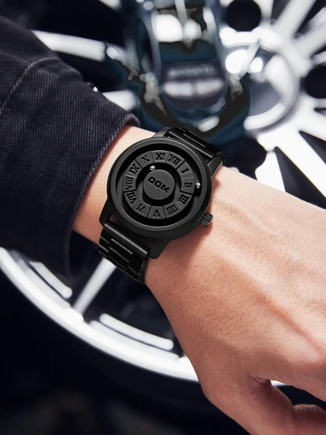 Men's Punk Style Magnetic Stainless Steel Strap Casual Water Resistant Round Dial Quartz Watch, Stainless Steel Wristwatch, Casual Trendy Analog Watch, Fashionable Watch for Daily & Party As Gift