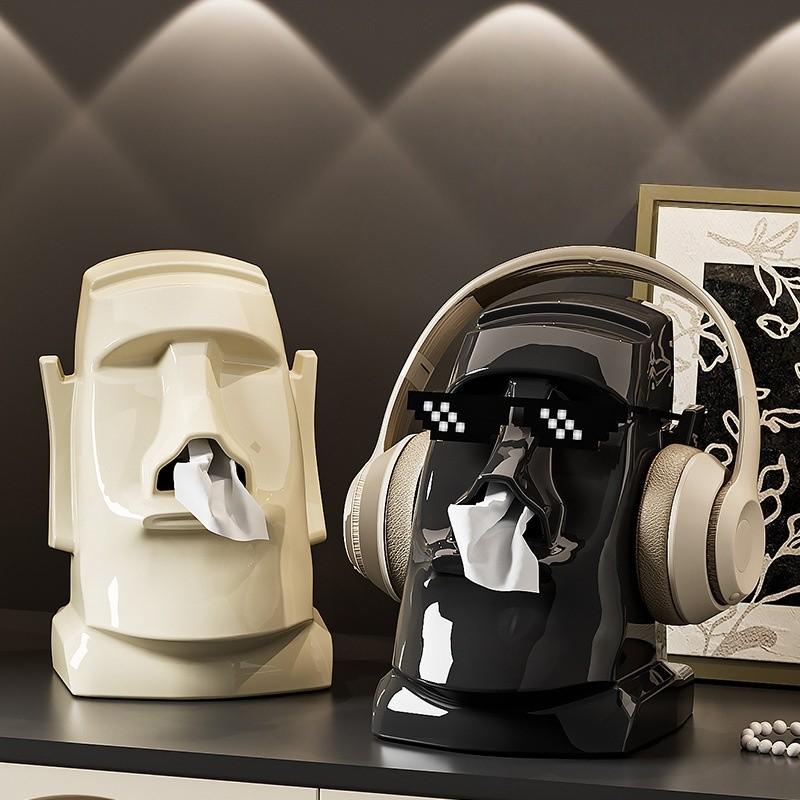 Creative Plaster Napkin Holder, Multi-Functional Living Room Entryway Easter Statue Bedroom Desktop Headset Stand, Unisex Solid Design