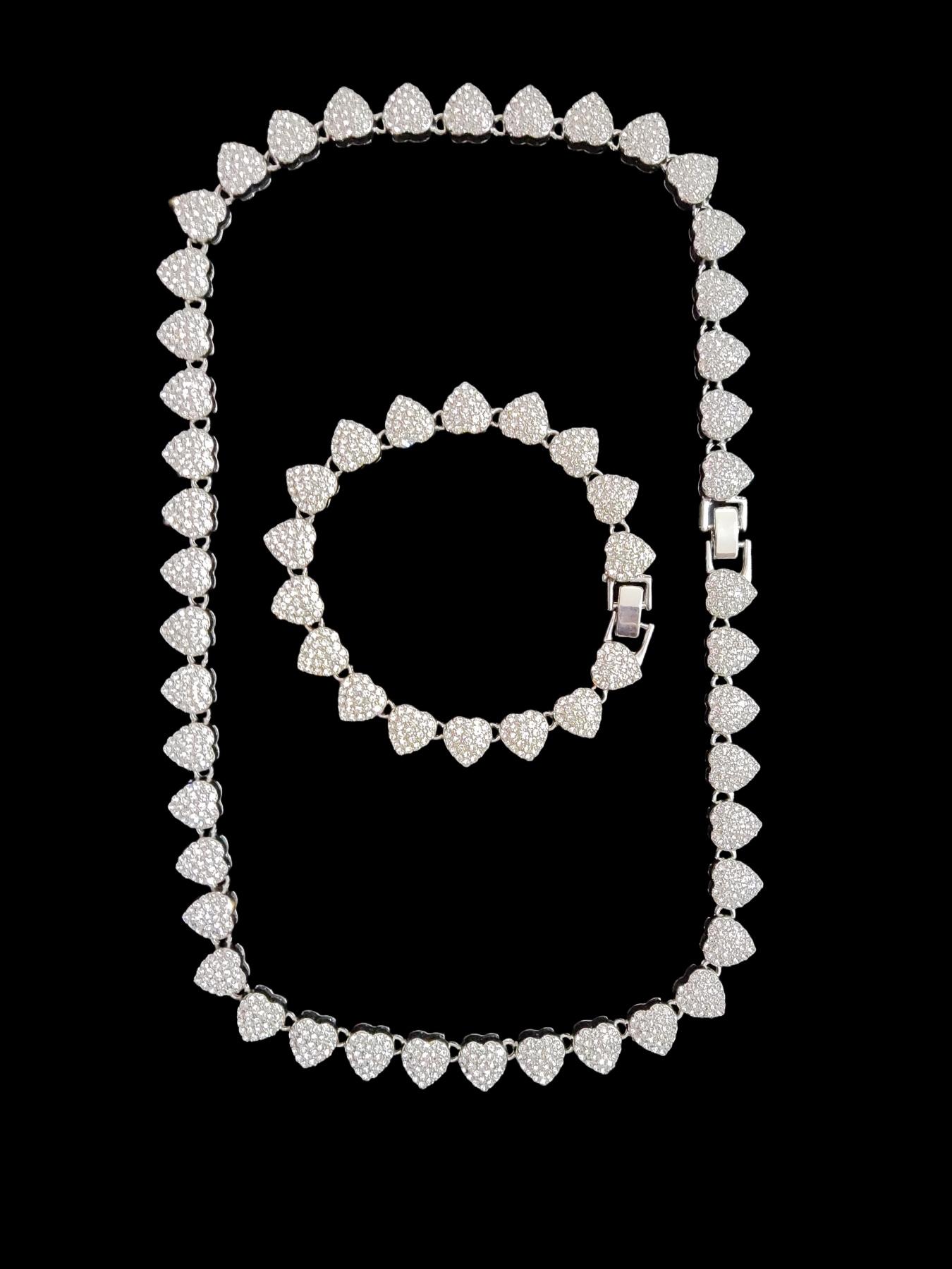 2 Pieces/Set Love Heart Shaped Alloy Necklace & Bracelet Set Jewelry, Men Women Hip Hop Street Style Jewelry, Perfect Gift for Valentine's Day, All Seasons Wear, Fashion Jewelry Set, Elegant Jewelry Set