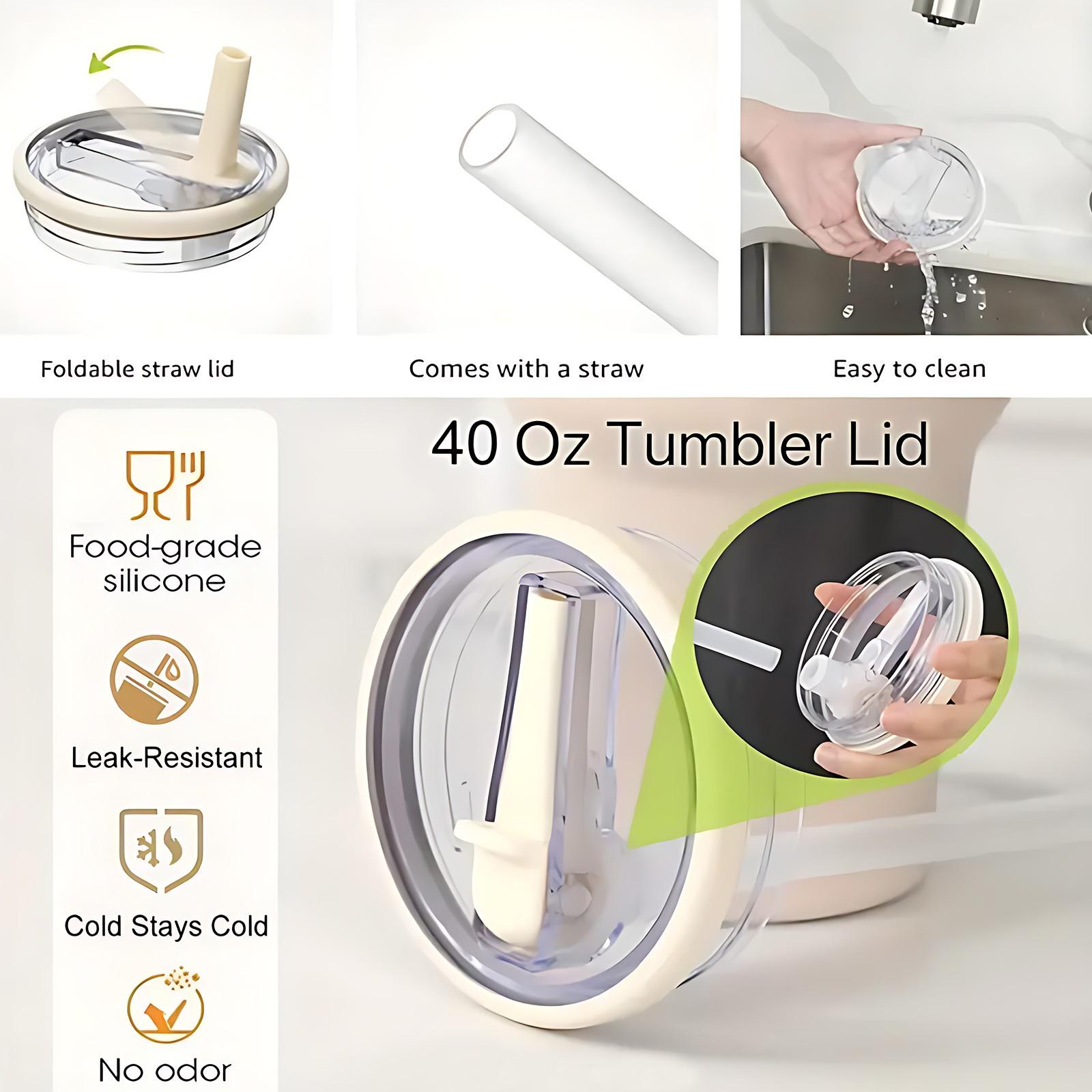 1 Pc 40 Oz Stainless Steel Water Cup with Handle and Folding Straw, Cute Pink Ribbon Bow Pattern Design, Double Wall Insulated Thermal Mug, Hot 12H / Cold 24H, Fun Drinkware, Easter Mother’s Day Birthday Holiday Gift for Friends.