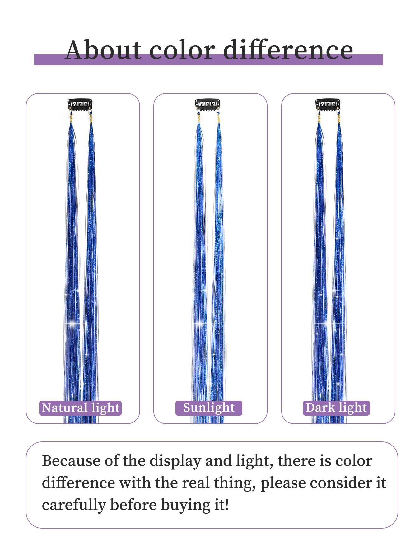 5pcs 24-Inch Royal Blue Flashy Clip-In Synthetic Hair Extensions, Bright Laser Fiber Design, Rainbow Color, Easy Wear, Perfect for Parties and Music Festivals
