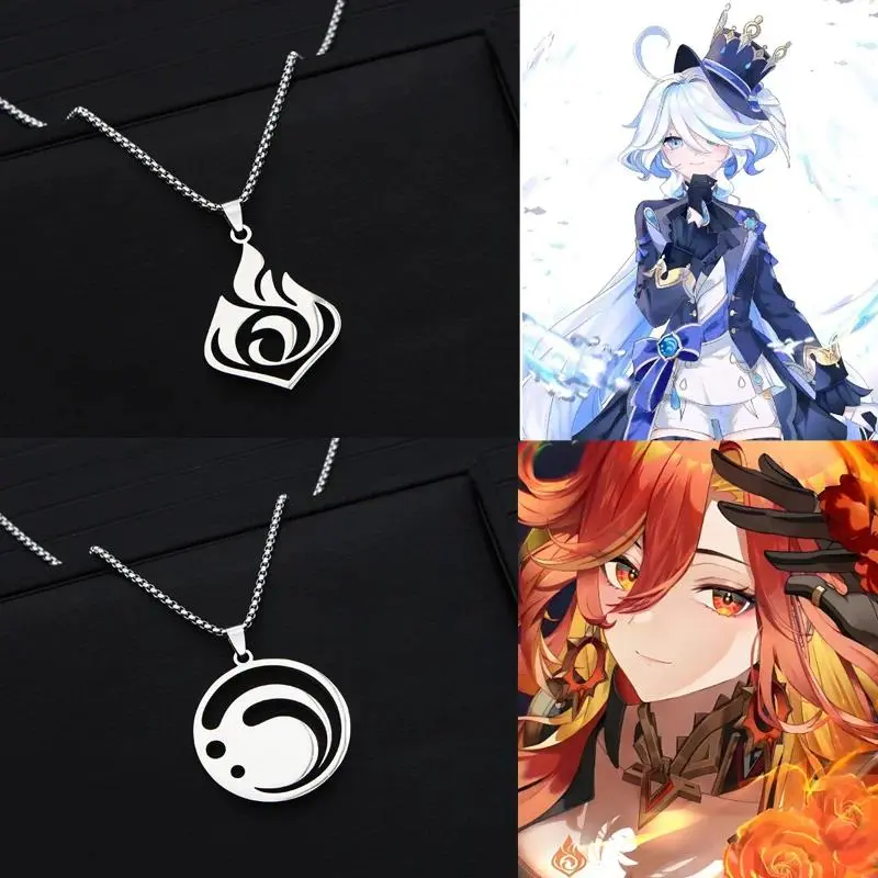 Game YuanShen Peripheral Necklace Anime Cartoon Character Pyro Archon Mavuika Furina Titanium Steel Necklaces Cosplay Fans Gift