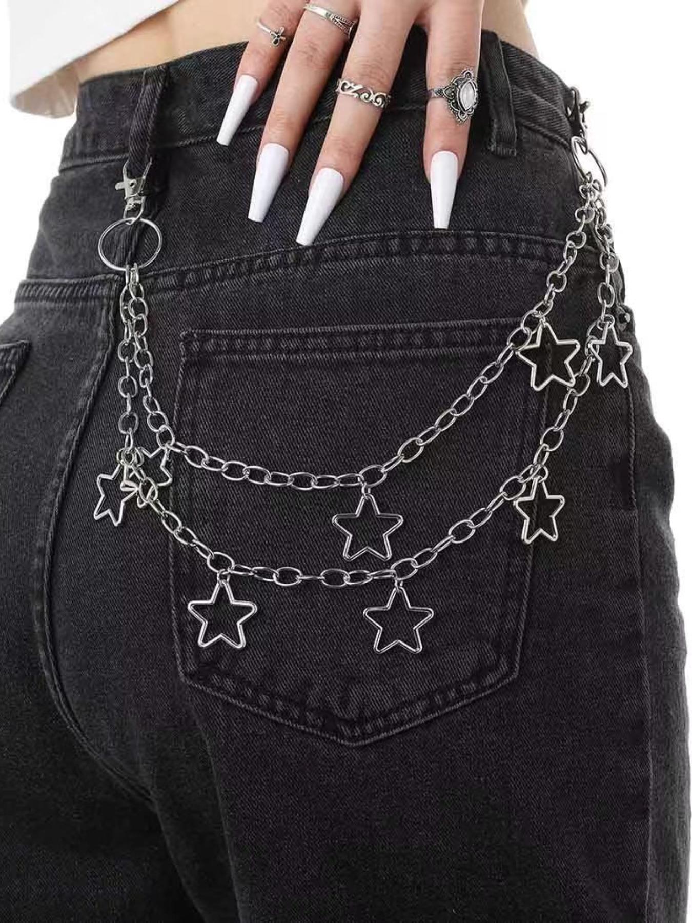 Punk Rock Metal Star Pendant Waist Chain, Unisex Street Dance Denim Accessory, Hip Hop Style for Men Women Daily Party Wear