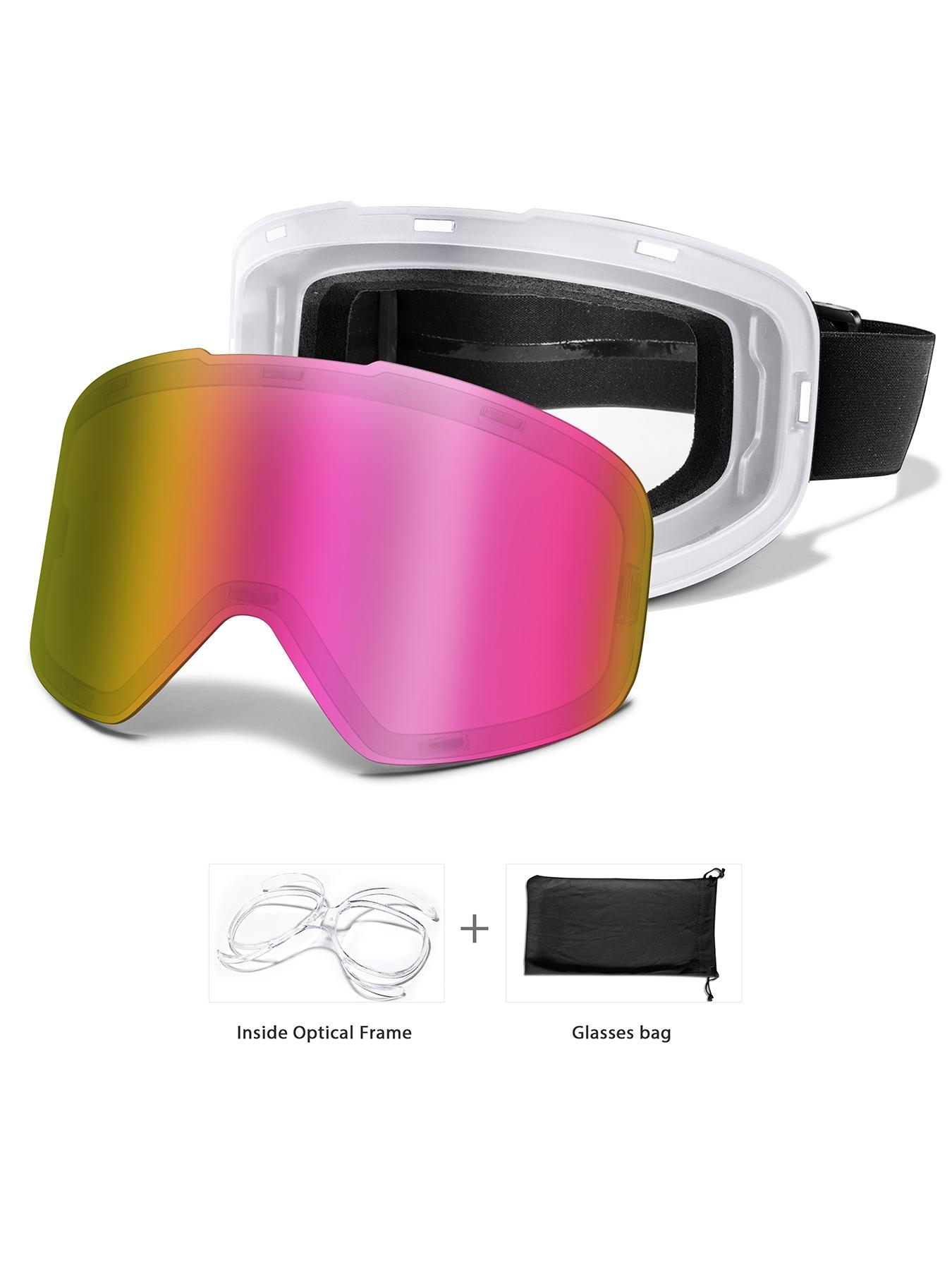 Ski Goggles with Uv400 Protection, Anti-Fog, Interchangeable Magnetic Lenses, OTG-Friendly, Frameless Design, Snowboarding Gear for Men & Women