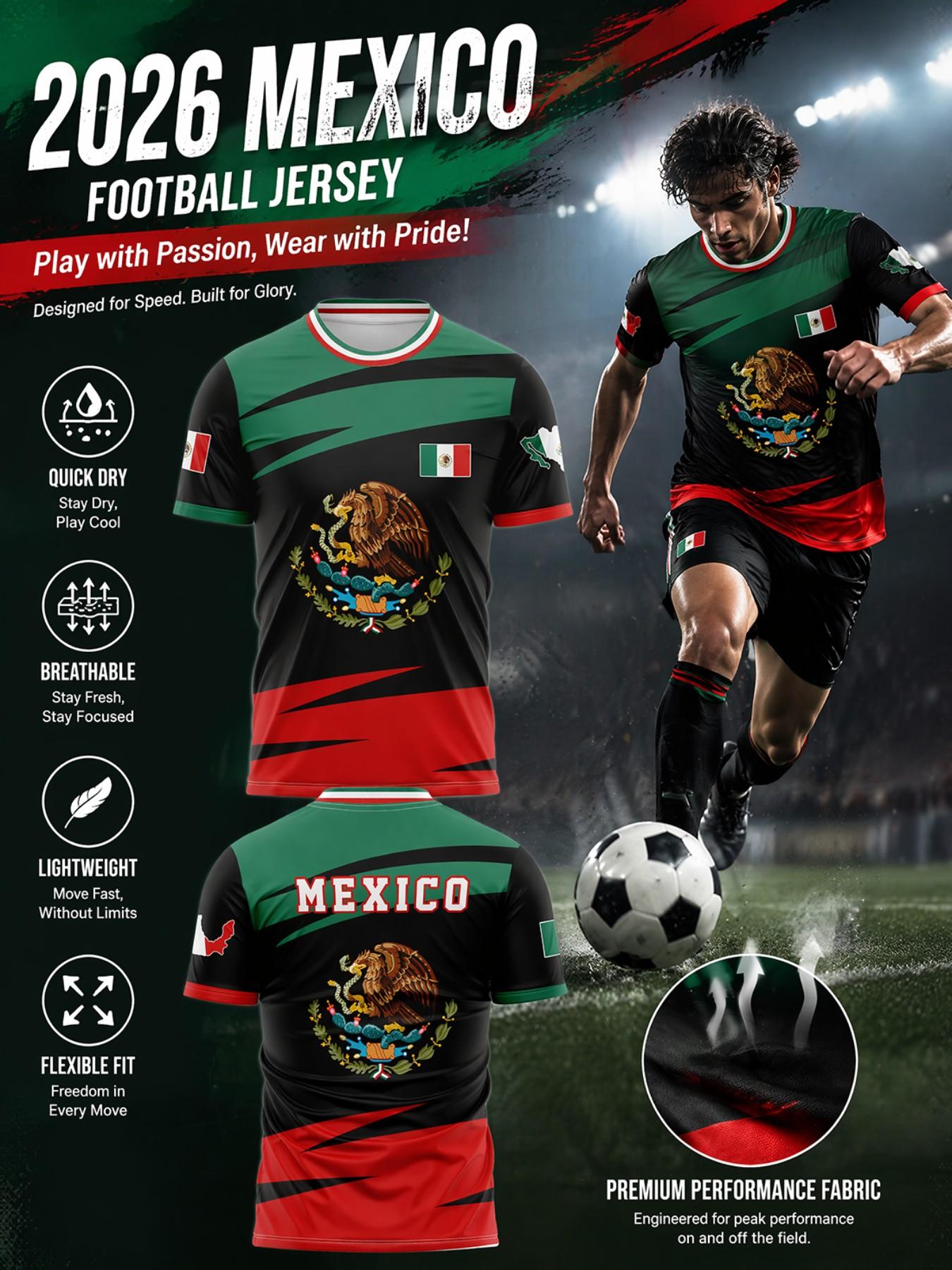 Mexico National Team Soccer Jersey Shirts, Men's Unisex - Gradient Stripes, Quick-Dry Breathable Lightweight, Sporty Style, Fan Sportswear Top