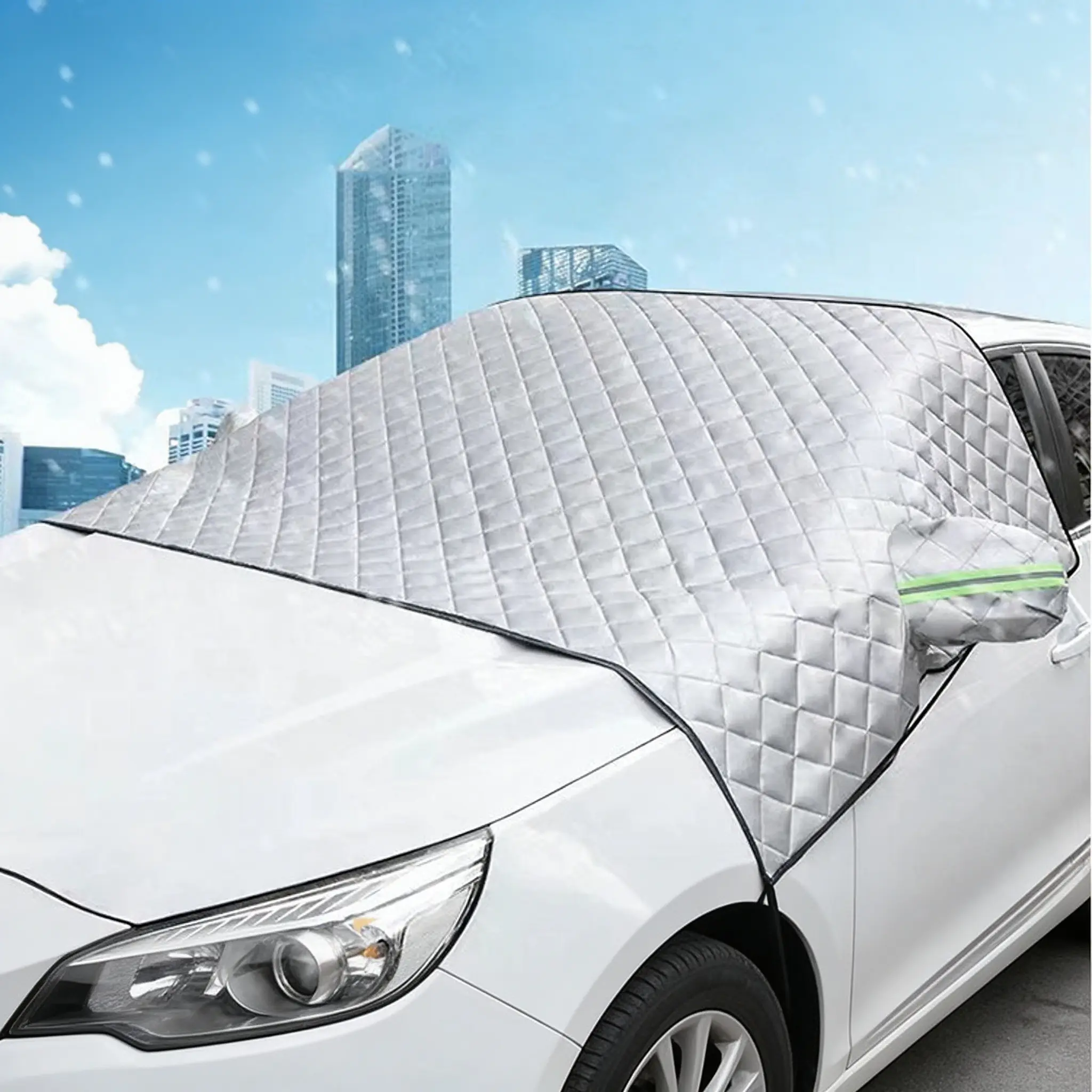 Thickened Windshield Snow Cover, Anti-Frost Anti-Ice Front Windshield Protector, All Season Car Window Sunshade with Secure Strap, Winter Snow Shield for Most Cars, SUVs & Trucks