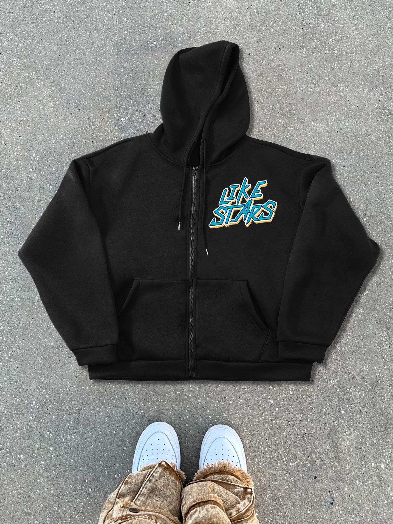 Autumn Winter Hooded Cardigan Sweatshirts Trendy Graphic Eye Letter Print Streetwear Street Style Fitted Knitwear, Thick Fabric, Perfect for Fall & Winter Seasons