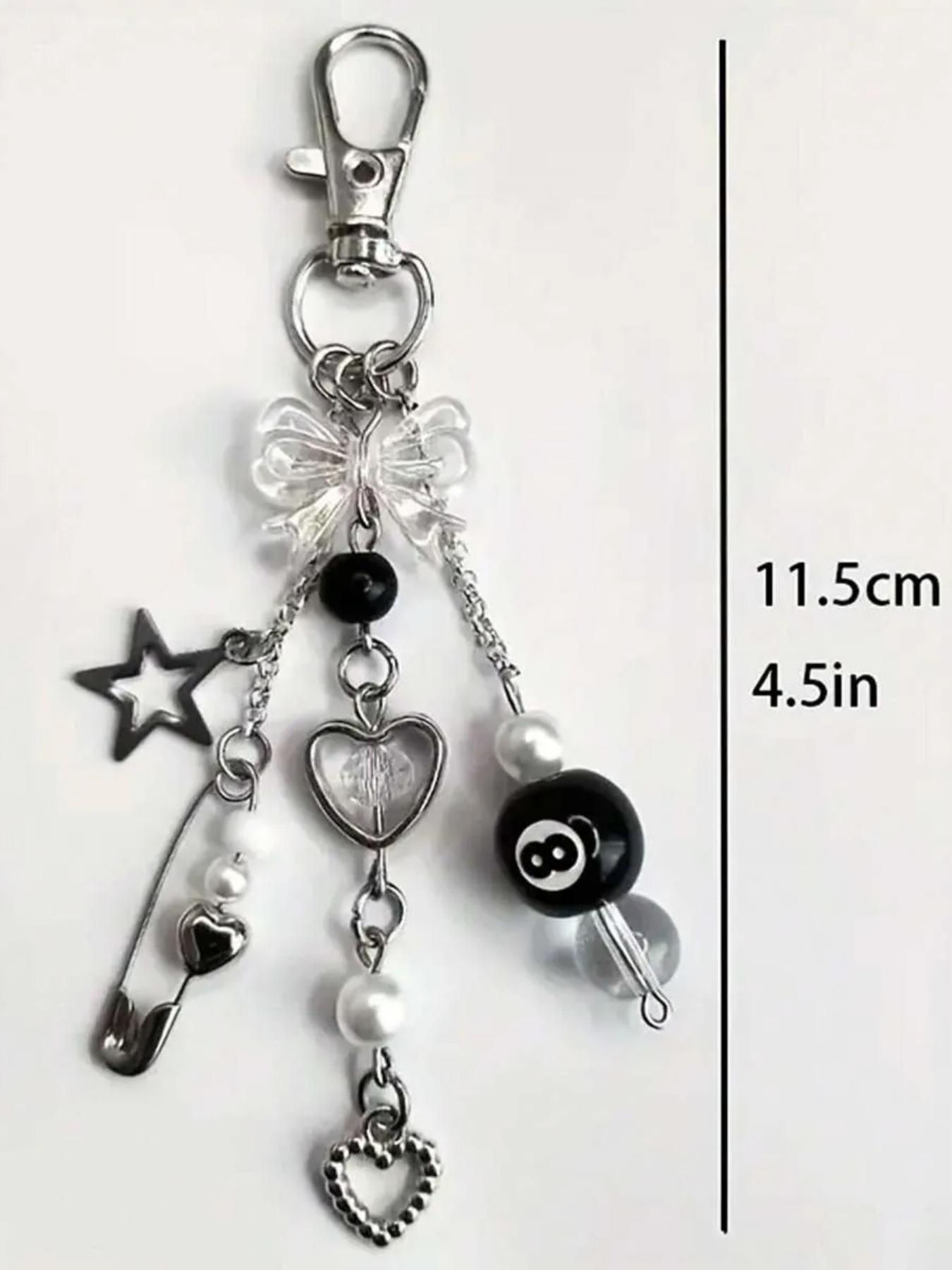 Fashion Handmade Resin Beaded Keychain Pendant, Punk Style Lobster Clasp Design, Perfect for Women's Bags, Car Accessories & School Supplies