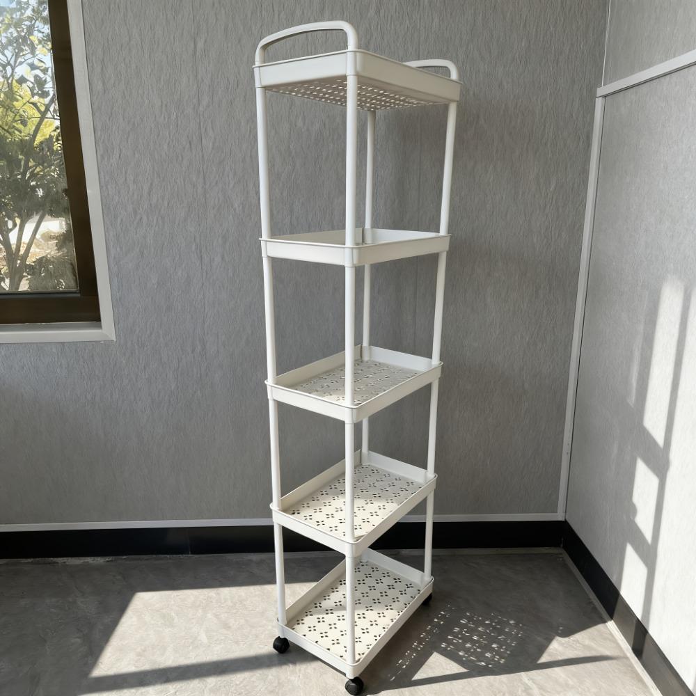 Multi-layer multi-functional trolley, multi-functional storage rack, Display storage rack, movable trolley, movable shelf, 4 universal wheels, suitable for kitchen, bathroom, multi-scene use, made of plastic, cannot place heavy objects