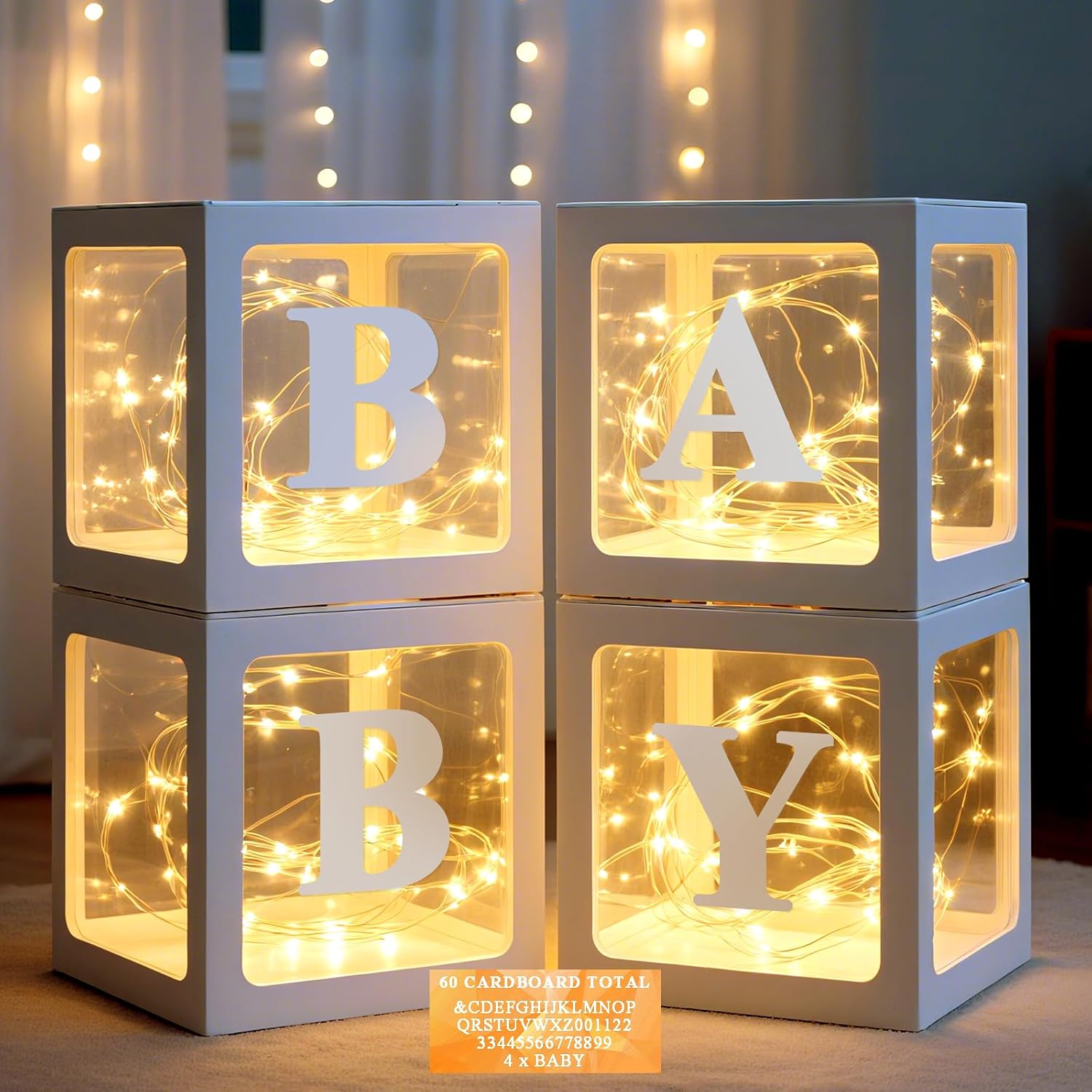 Transparent Balloon Boxes with 60 Letters Numbers Fairy Lights 4 count