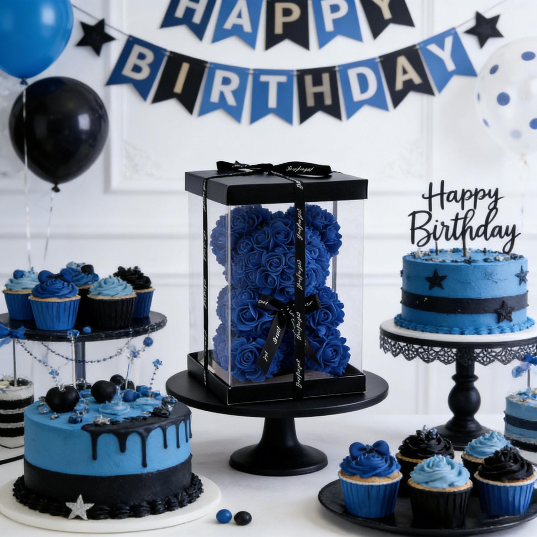 Limited Time Low Price 1 Set Blue Rose Bear Valentine's Gift, Cute Romantic Teddy Bear with Box Card, Birthday Anniversary Decoration