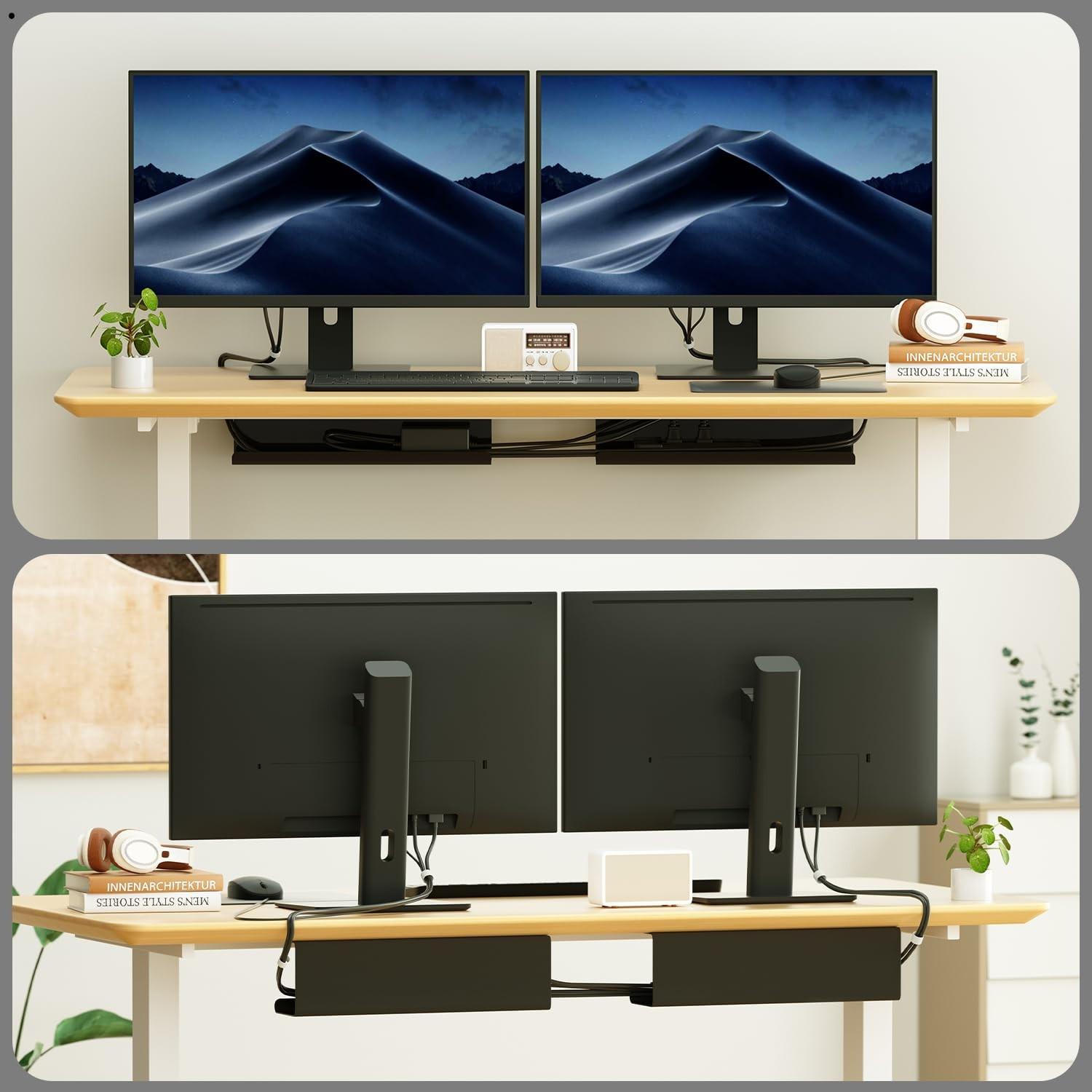 1pc Under Desk PVC Cable Management Tray, Adhesive No Drill Damage-Free Wire Organizer,Large Capacity Sturdy PVC Cable Holder for Office,Home Office & Standing Workstations,Cable Management Tray,Black,40cm/15.7in