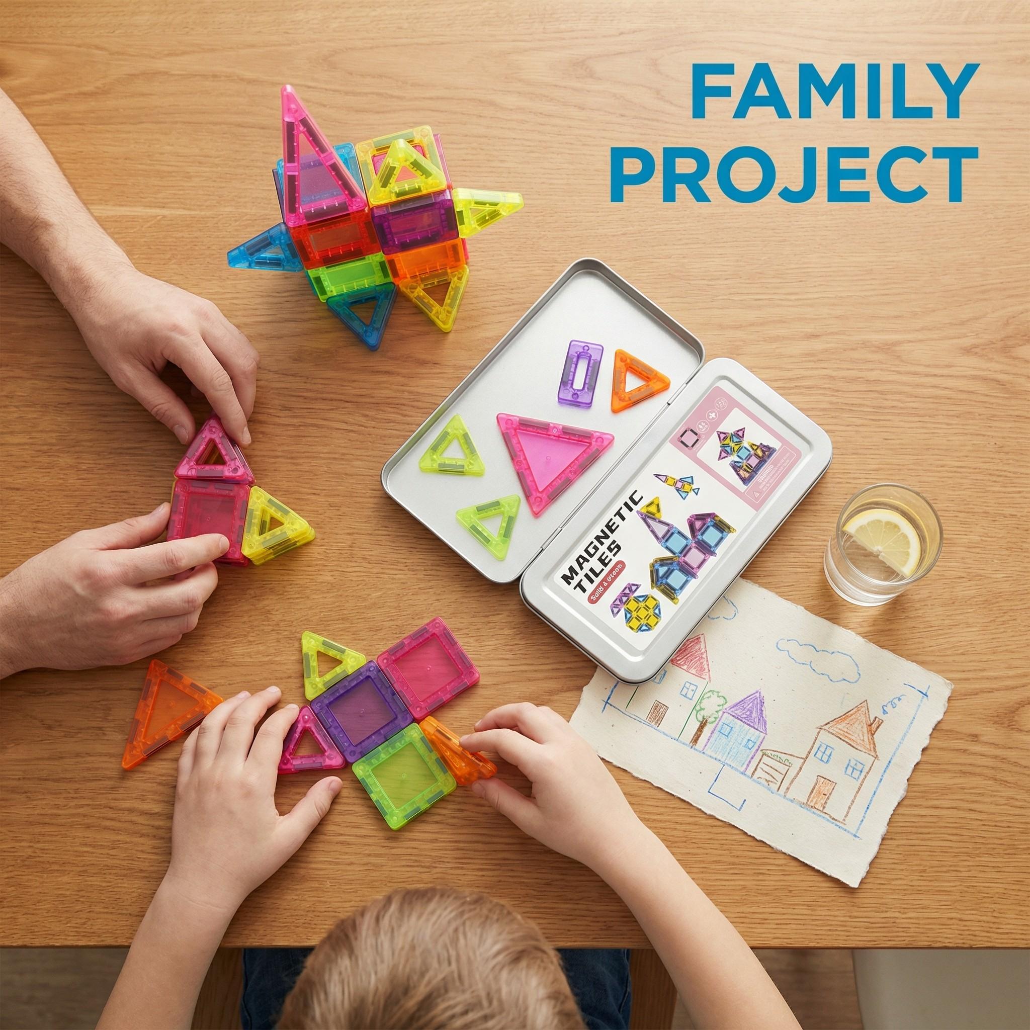 2027 Mini Magnetic Building Blocks, 42 Pieces - Montessori Education Magnetic Travel Building Set, with Iron Storage Box, Airplane-Shaped Toy, Suitable as a Birthday Gift for Boys and Girls, and an Essential for Outdoor Camping Trips