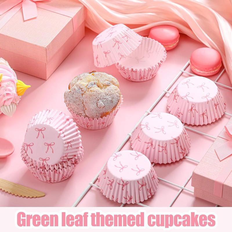 100pcs Pink bow cake paper cups, baking oil-proof disposable cake paper trays, birthday party decoration packaging supplies,Muffin Cupcake Liners 5*3cm ,Home Baking Supplies for Wedding, Birthday, Valentine's Day and Various Occasions