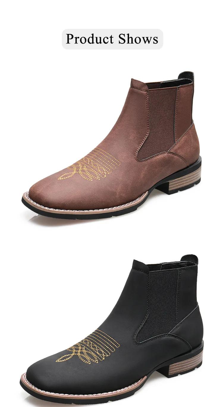 tabi shoes, embroidered Chelsea men's boots-unique European and American style, comfortable black men's shoes, cowboy boots men Footwear Flat Rubber Retro Design frye boots Men's Ultra Western Boot slip-on ankle boot cinturon affordable  Closed Insole