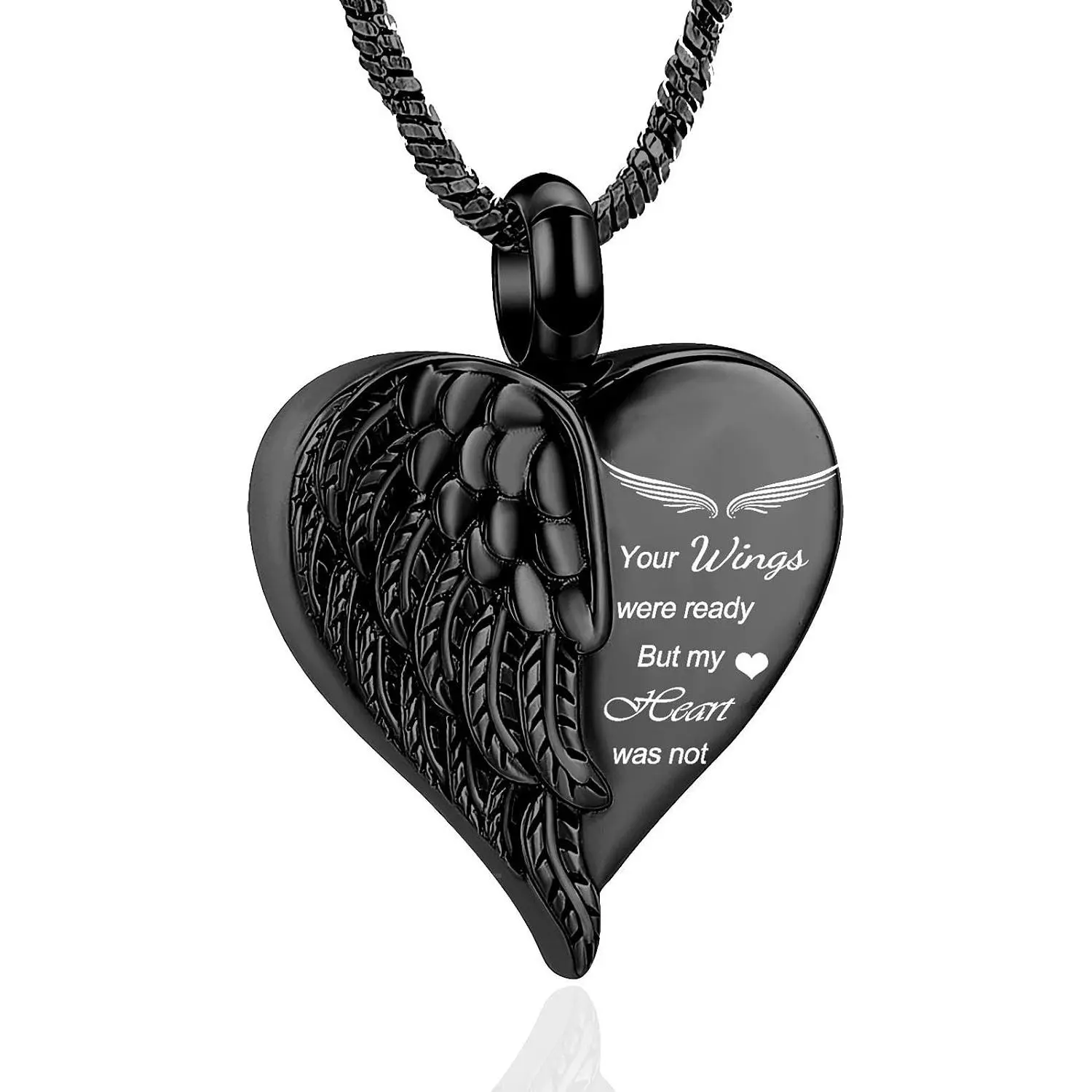 Stainless Steel Angel Wing Heart Urn Necklace for Ashes Keepsake Memorial Cremation Jewelry for Human and Pet AshesGift