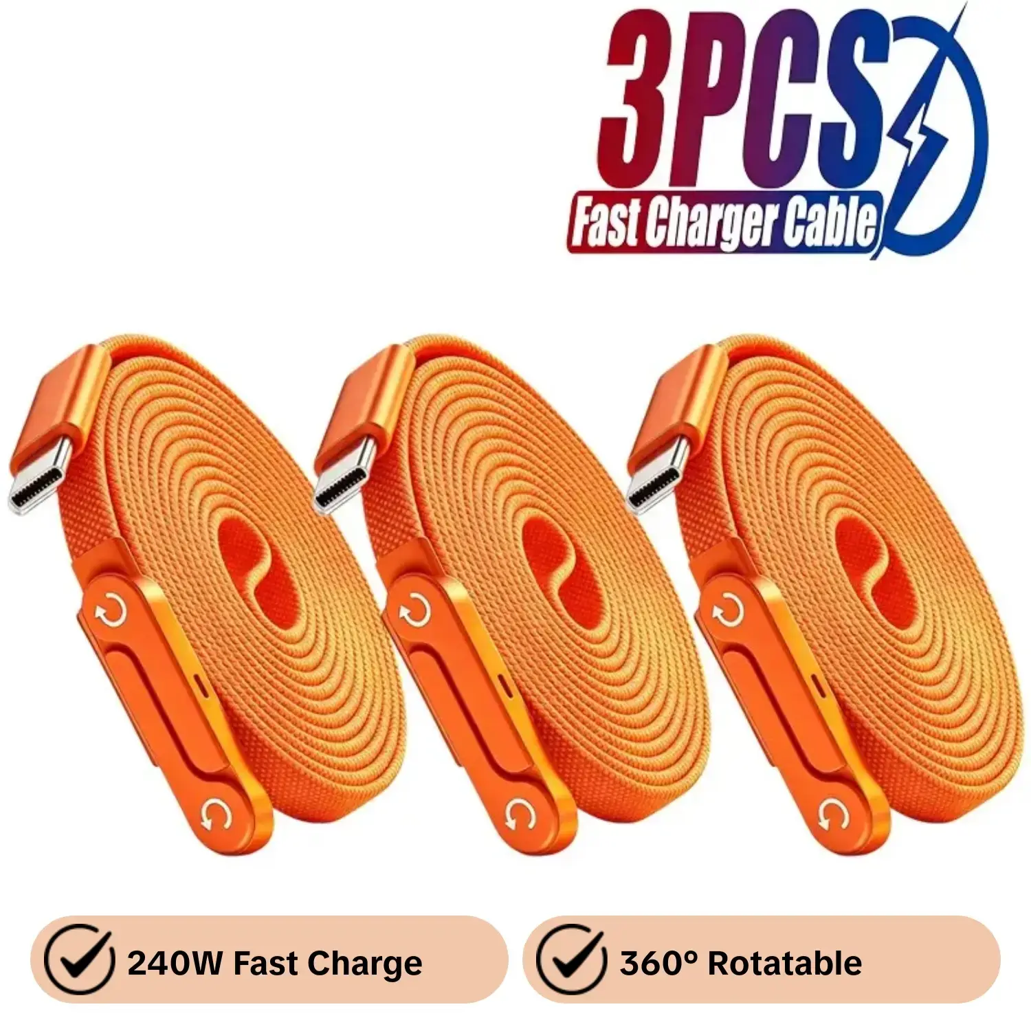 3-Pack 240W Fast-Charging Charging Cables, Phone Stand Included, 90° Bent Connector, 360° Rotatable, Braided 1.5m Cable, Compatible with iPhone 17, 16 and 15