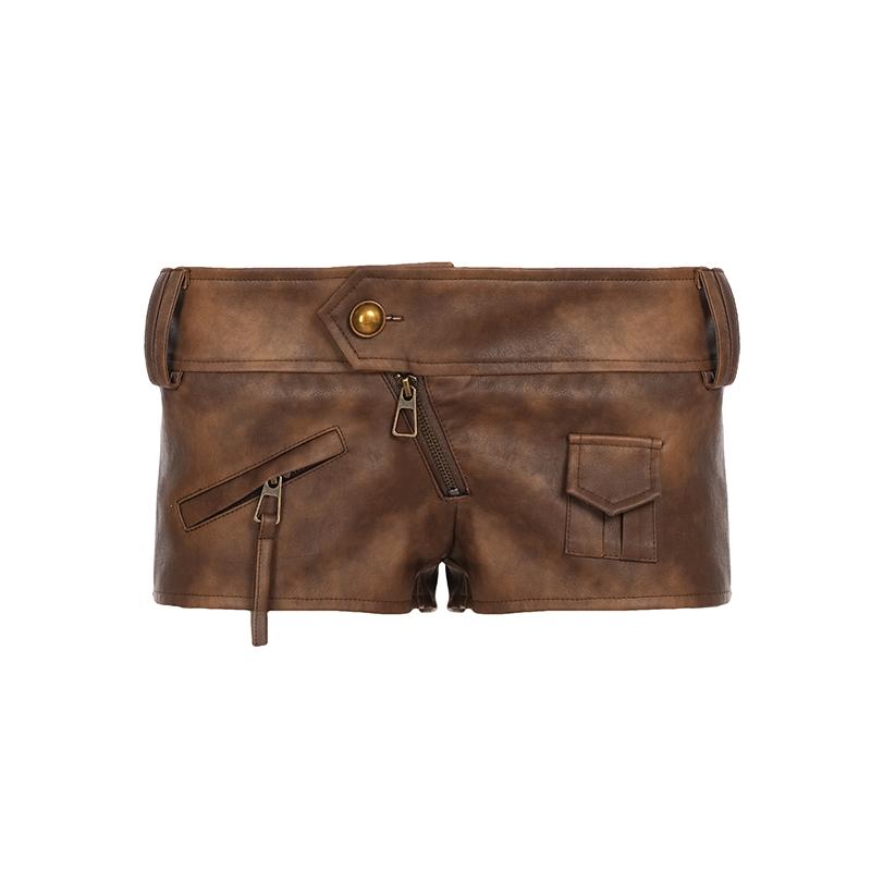 Women's PU Leather Zipper Low Waist Shorts, Fitted Fashion Shorts, Street Fashion Y2K Style Cargo Pants, Casual Summer Wear for Women, Bottom