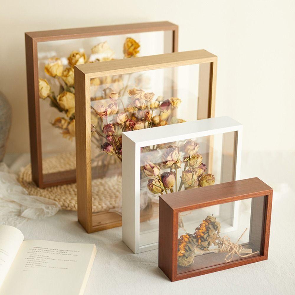 Wood Dry Flower Display Frame INS Clear Bouquet Display Box Wall Mount Flower Specimen Storage Frame Home Decor