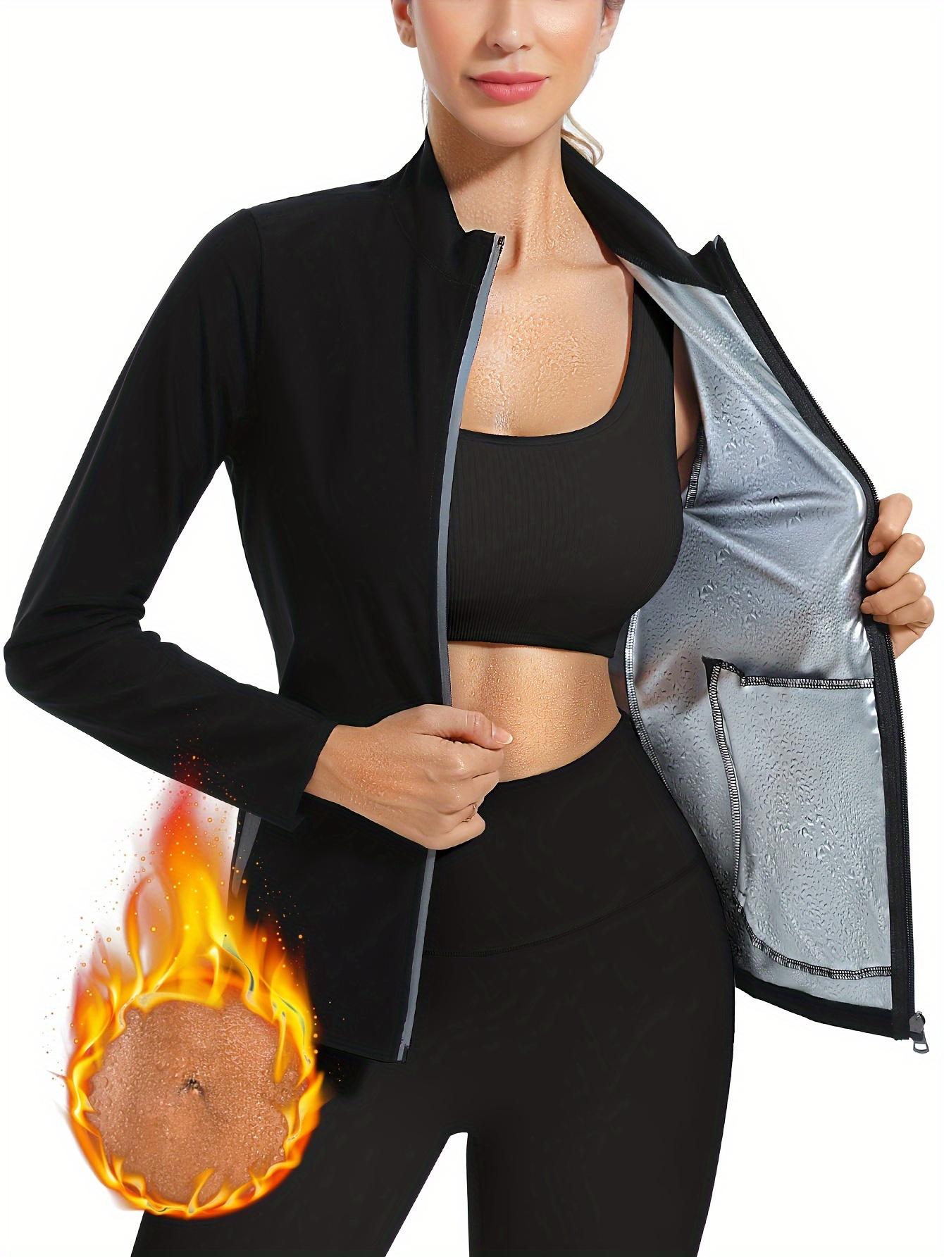 Women's Sauna Sweat Sports Jacket, Insulated Zipper Fitness Top, Long Sleeve Warmth Retention Sport Coat, Workout Jackets, Ideal for Gym, Running, Training, Aerobics