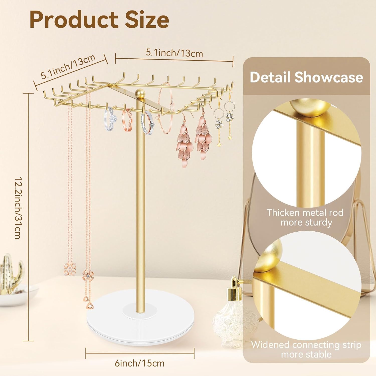 Rotating Necklace Holder Display   Organizer, 28 Hooks | Metal Necklace Tree Stand,  Necklace Storage for  Bracelet Long Chains for Girls Women