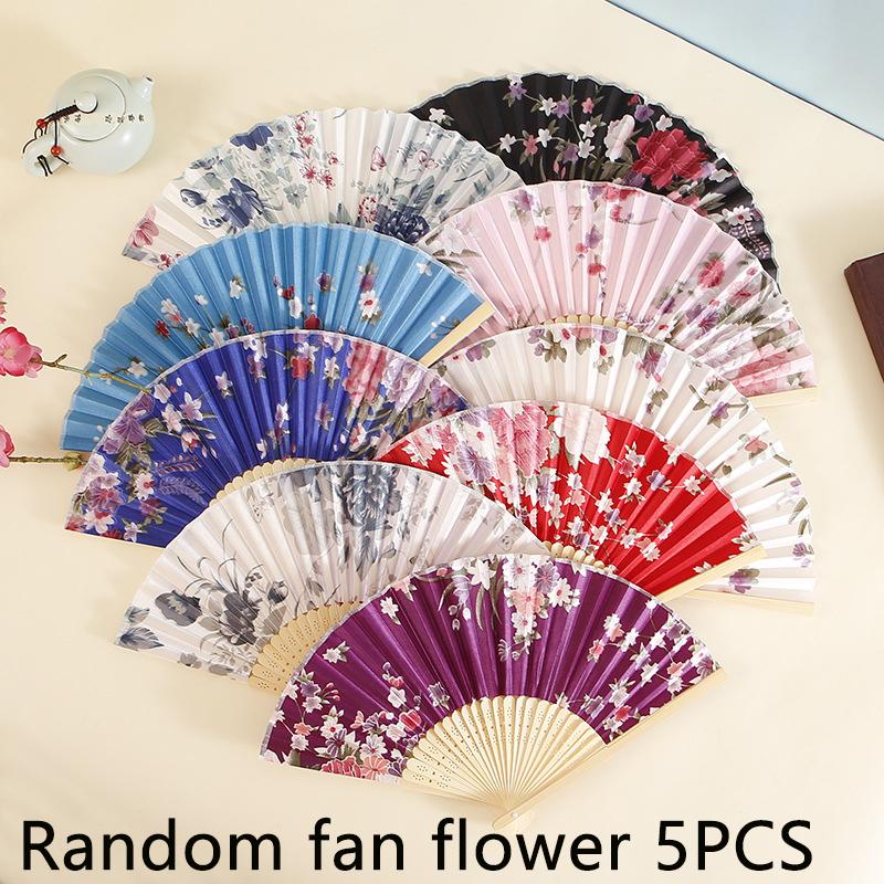 1Pcs/3Pcs Floral Flower Design Folding Hand Fan Japanese Vintage Folding Fan Chinese Retro Style Hand Fan with Wooden Ribs Decor Fan for Dancing Wedding Party Decorations Supplies